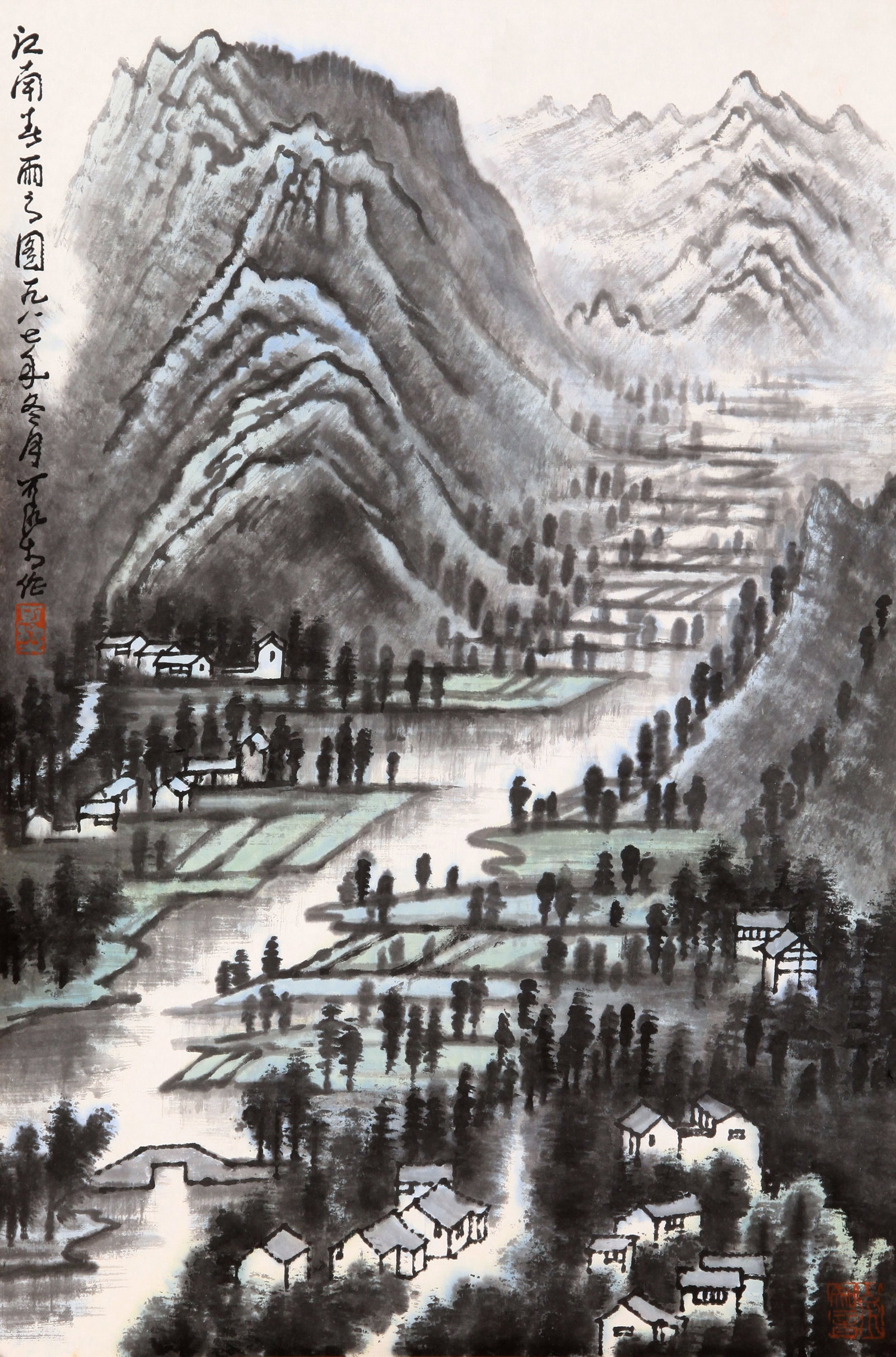 LI KERAN (LI K'O-JAN), ATTRIBUTED TO, SPRING RAIN IN JIANGNAN, MOUNTED FOR FRAMING (1 of 7)