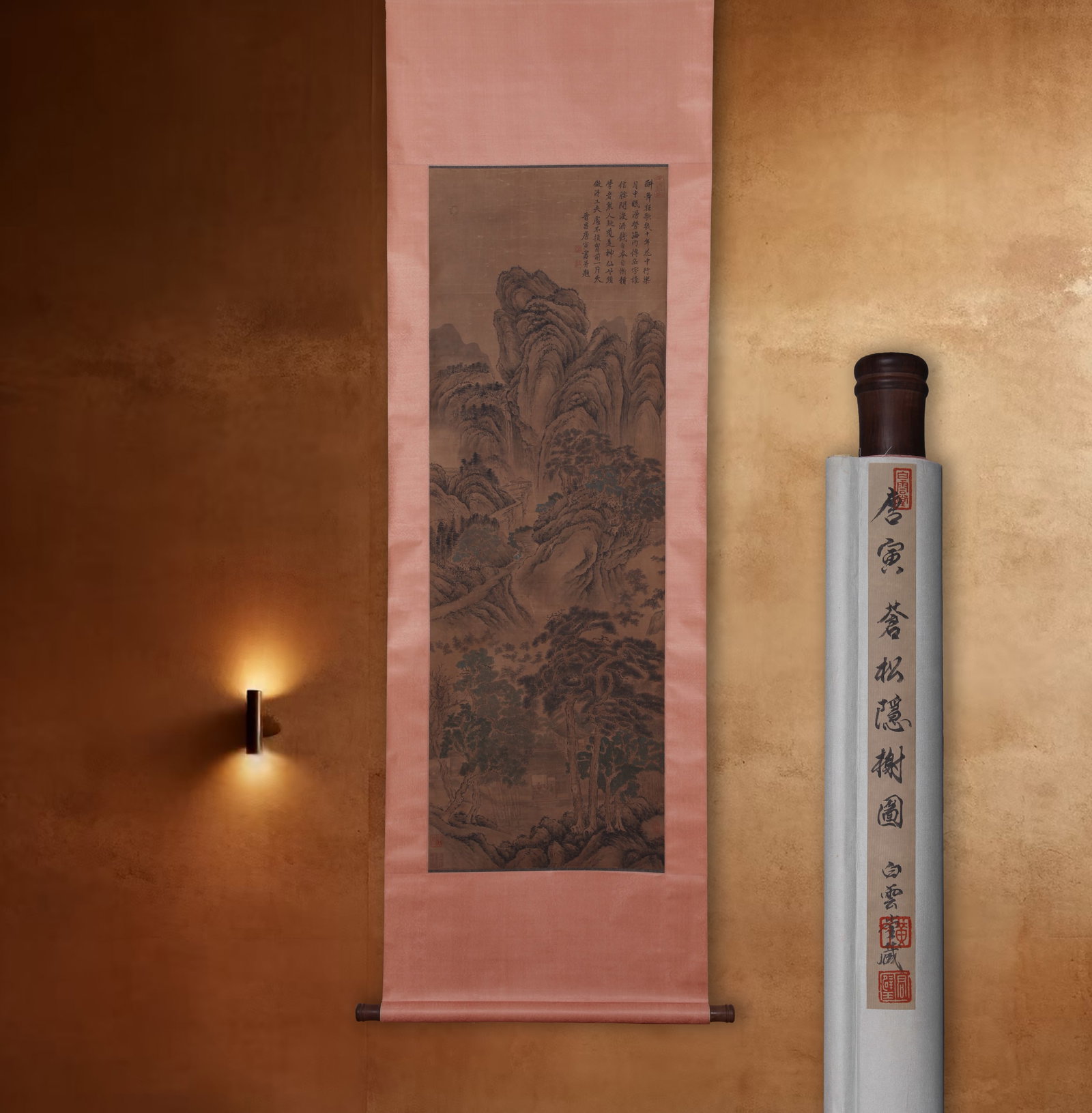 TANG YIN, ATTRIBUTED TO, PINES AND PAVILION, HANGING SCROLL