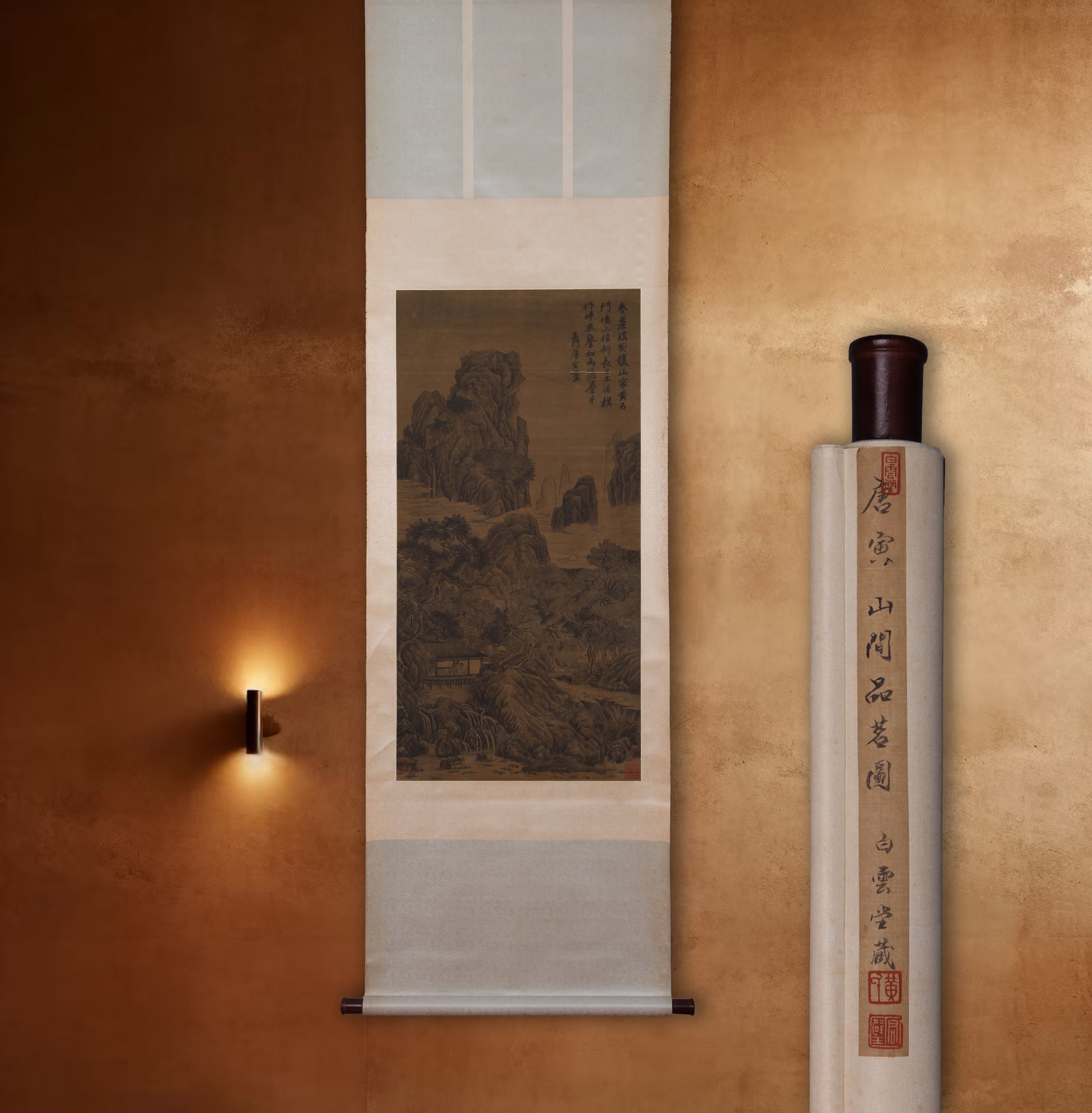 TANG YIN, ATTRIBUTED TO, TEA GATHERING IN THE MOUNTAINS, HANGING SCROLL