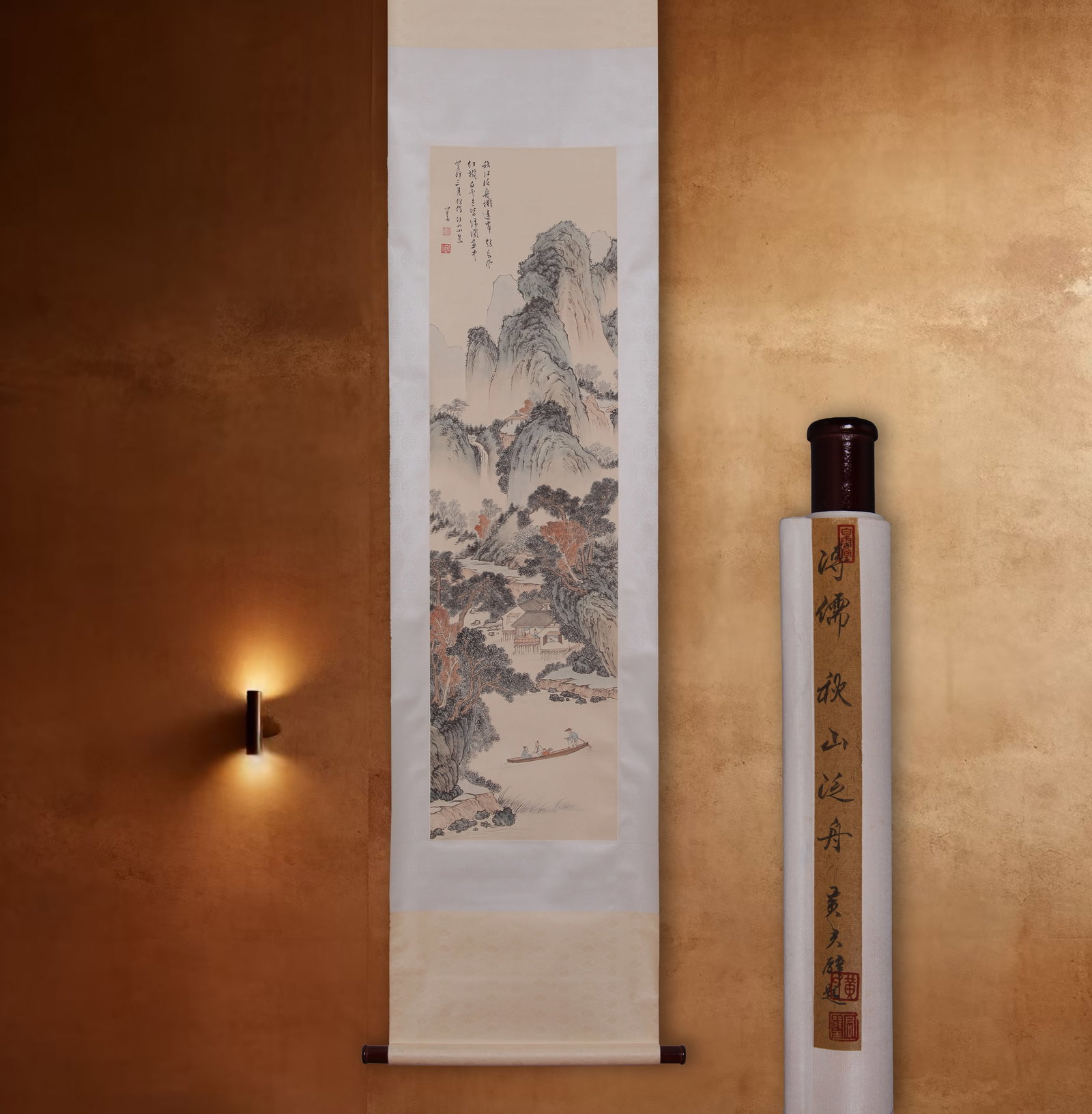 PU RU (PU HSIN-YU), ATTRIBUTED TO, BOATING IN AUTUMN MOUNTAINS, HANGING SCROLL