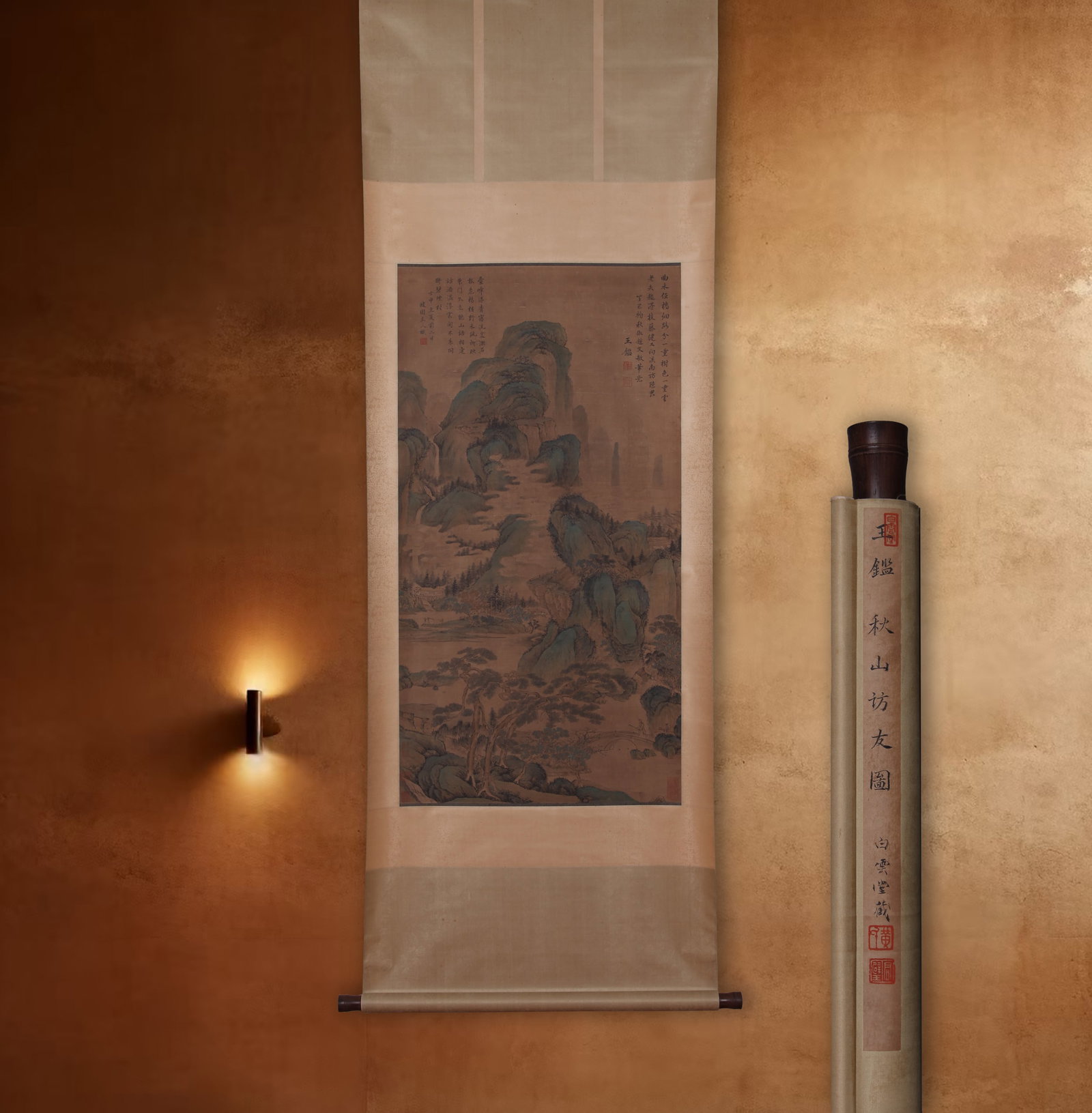 WANG JIAN, ATTRIBUTED TO, VISITING A FRIEND IN AUTUMN MOUNTAINS, HANGING SCROLL