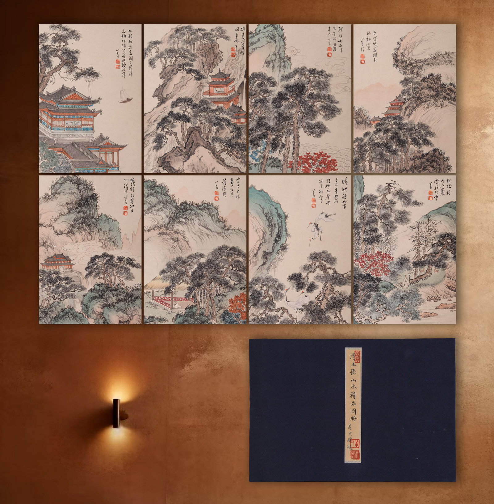 PU RU (PU HSIN-YU), ATTRIBUTED TO, LANDSCAPES, ALBUM OF EIGHT LEAVES: Attributed to Pu Ru (Pu Hsin-yu), an album of eight leaves depicting landscapes. On paper. 38 x 26 cm (8). Condition: Stains to the mounting and paintings. Note: By repute, from the collection of Huan