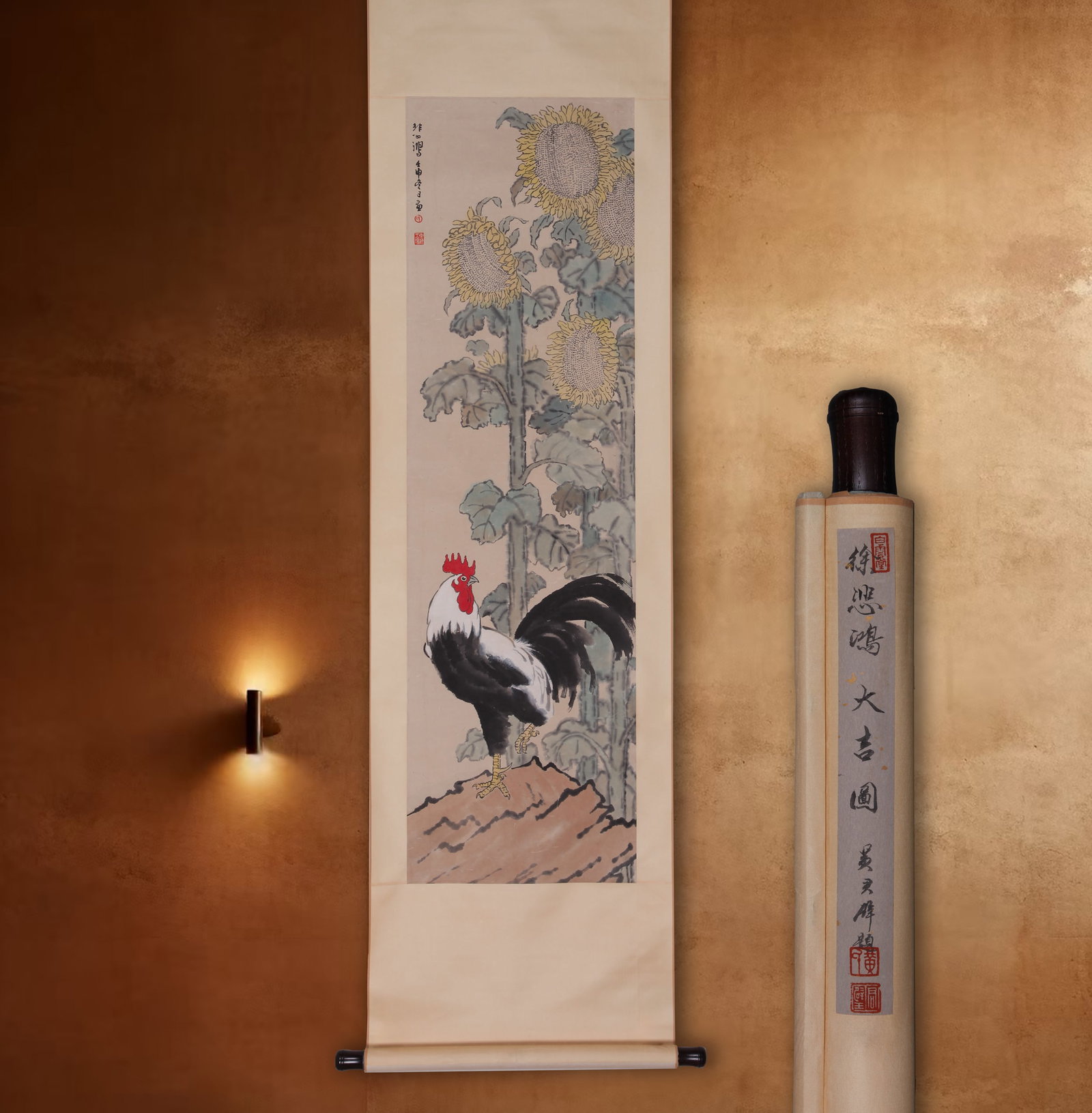 XU BEIHONG (HSU PEI-HUNG), ATTRIBUTED TO, ROOSTER, HANGING SCROLL: Attributed to Xu Beihong (Hsu Pei-hung), rooster. On paper, hanging scroll. 138.5 x 40.5 cm. Condition: Creases, stains and foxing to the mounting and painting. Note: By repute, from the collection of