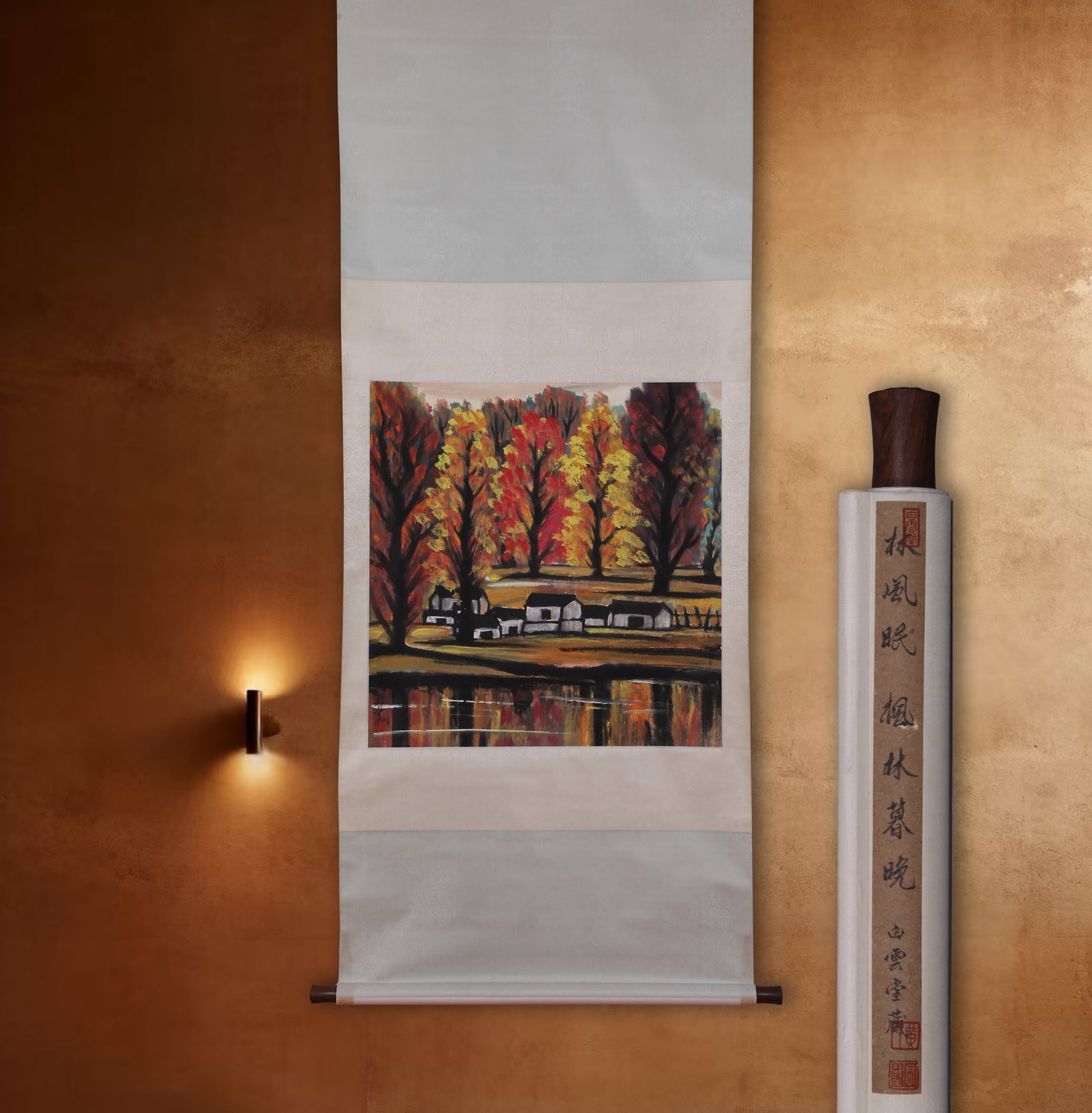 LIN FENGMIAN, ATTRIBUTED TO, AUTUMN GROVE AT DUSK, HANGING SCROLL