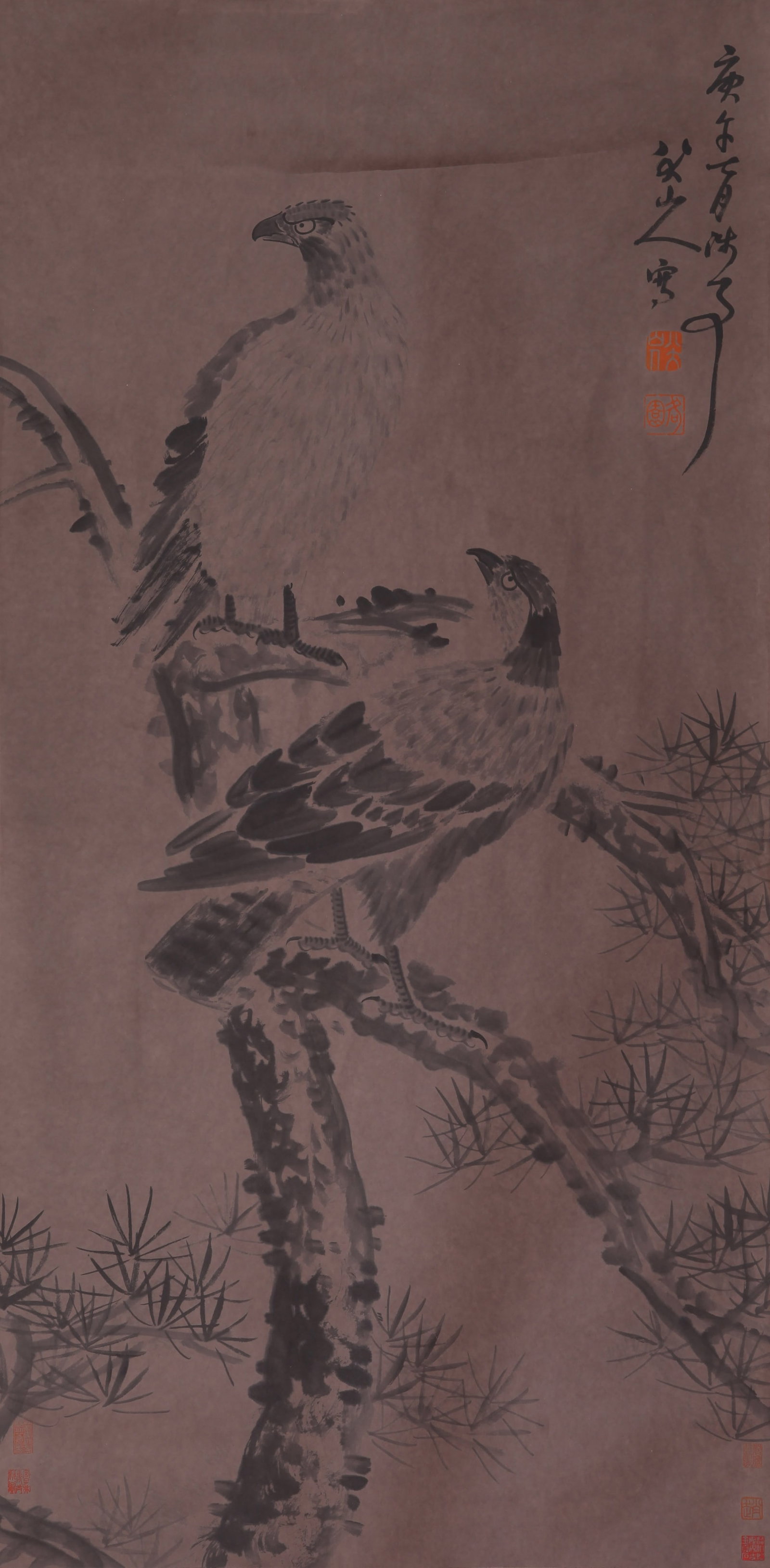 BADA SHANREN, ATTRIBUTED TO, TWO EAGLES, HANGING SCROLL - 2