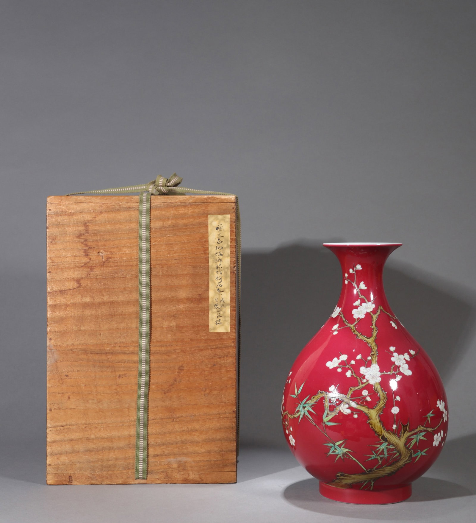 A RUBY-RED-GROUND ENAMELED 'THREE FRIENDS OF WINTER' YUHUCHUNPING VASE (1 of 12)