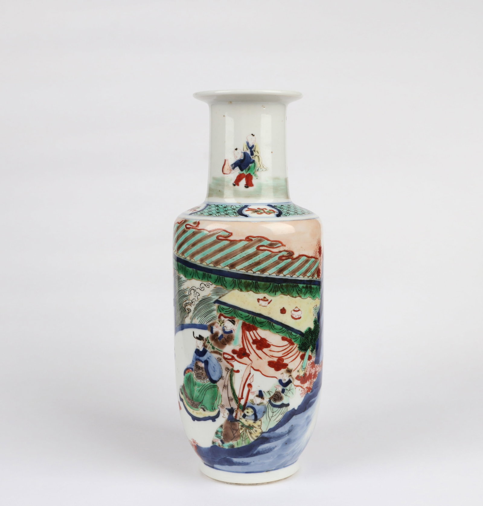 A WUCAI 'FIGURE SCENE' ROULEAU VASE (1 of 9)