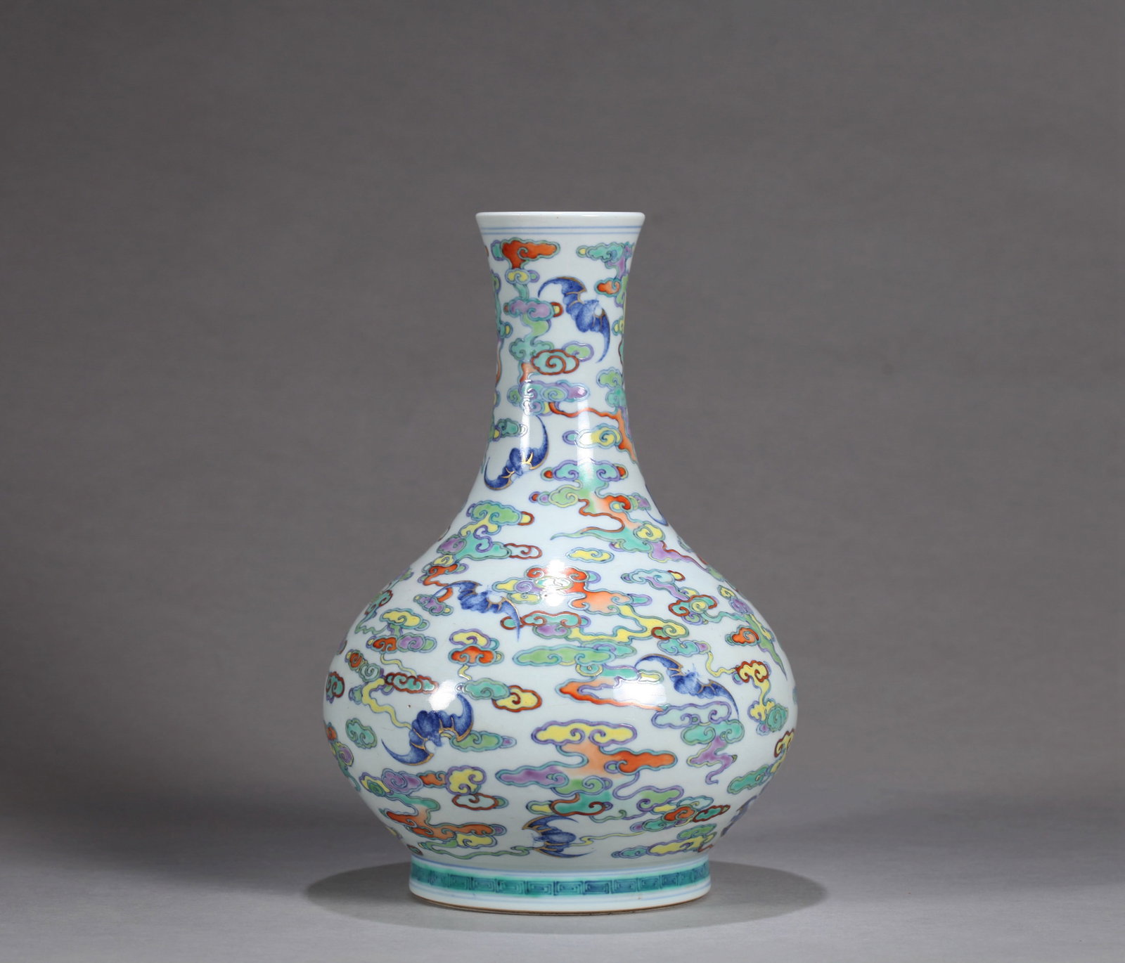 A DOUCAI WATER-CHESTNUT-FORM BOTTLE VASE WITH BATS AND CLOUDS (1 of 8)