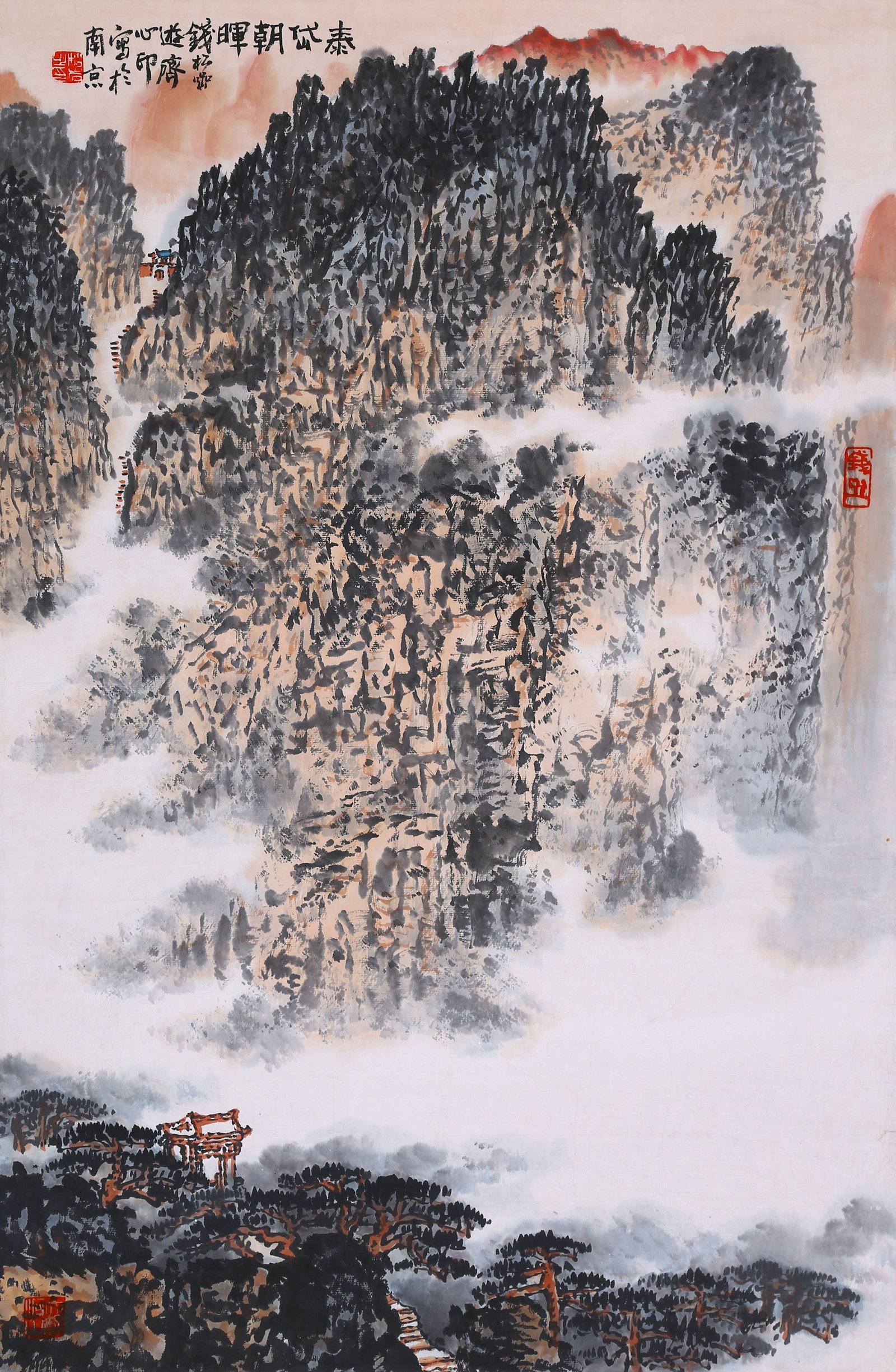 QIAN SONGYAN, ATTRIBUTED TO, MOUNT TAI AT DAWN, HANGING SCROLL: Attributed to Qian Songyan, Mount Tai at dawn. On paper, hanging scroll. 69 x 46 cm.