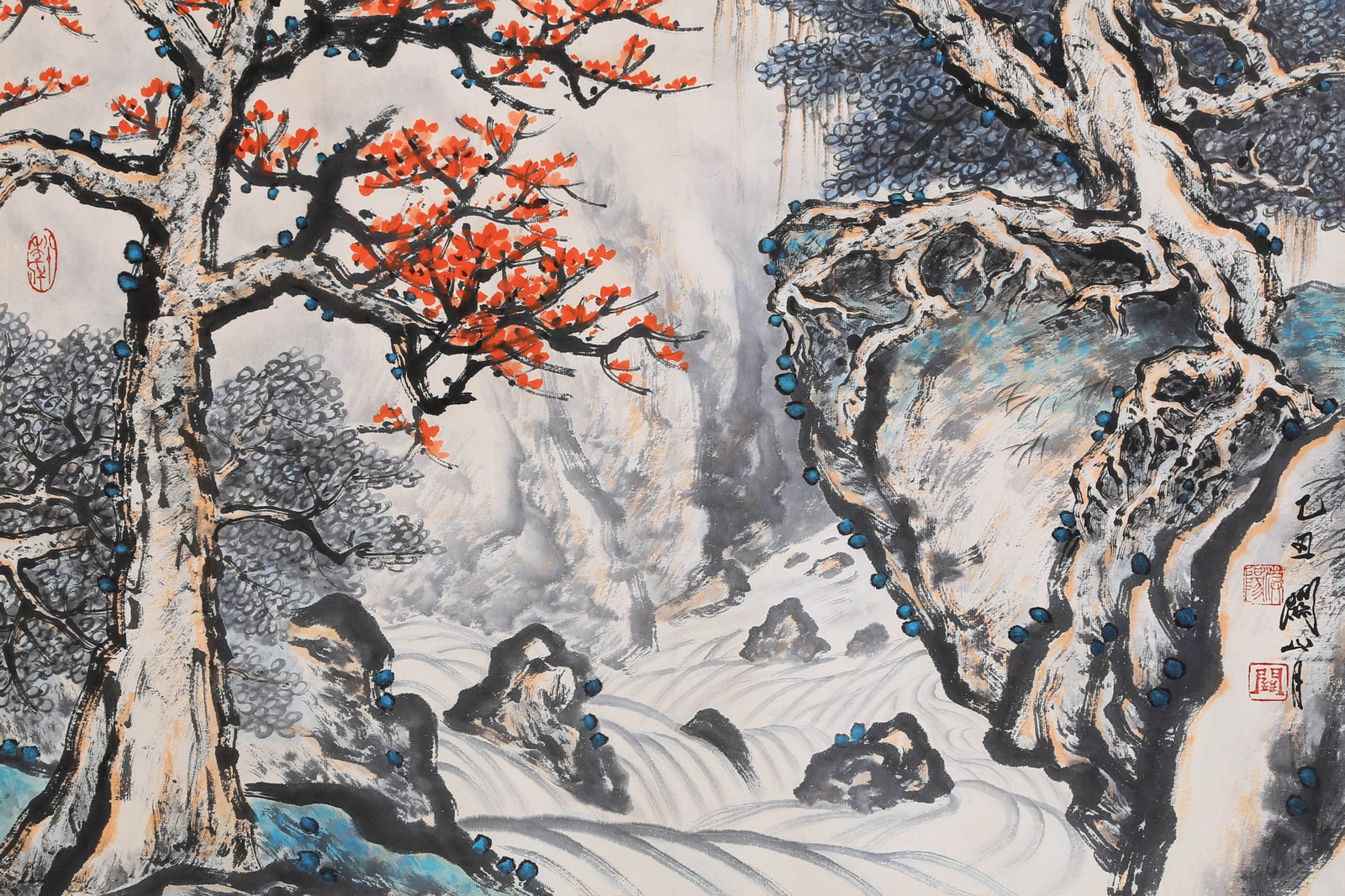 GUAN SHANYUE, ATTRIBUTED TO, WATERFALL AMONG PINES, MOUNTED FOR FRAMING