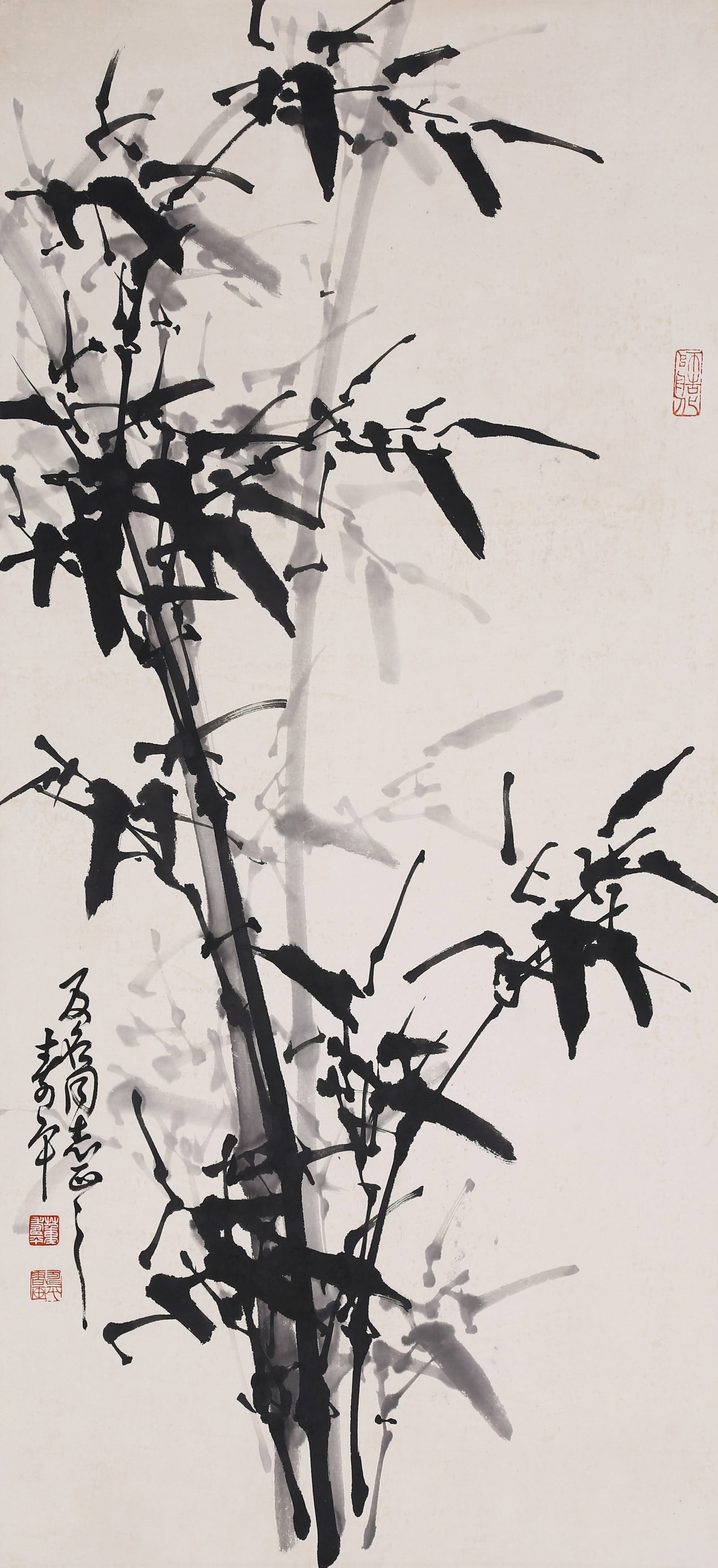 DONG SHOUPING, ATTRIBUTED TO, INK BAMBOO, MOUNTED FOR FRAMING: Attributed to Dong Shouping, ink bamboo. On paper, mounted for framing. 96 x 44 cm.