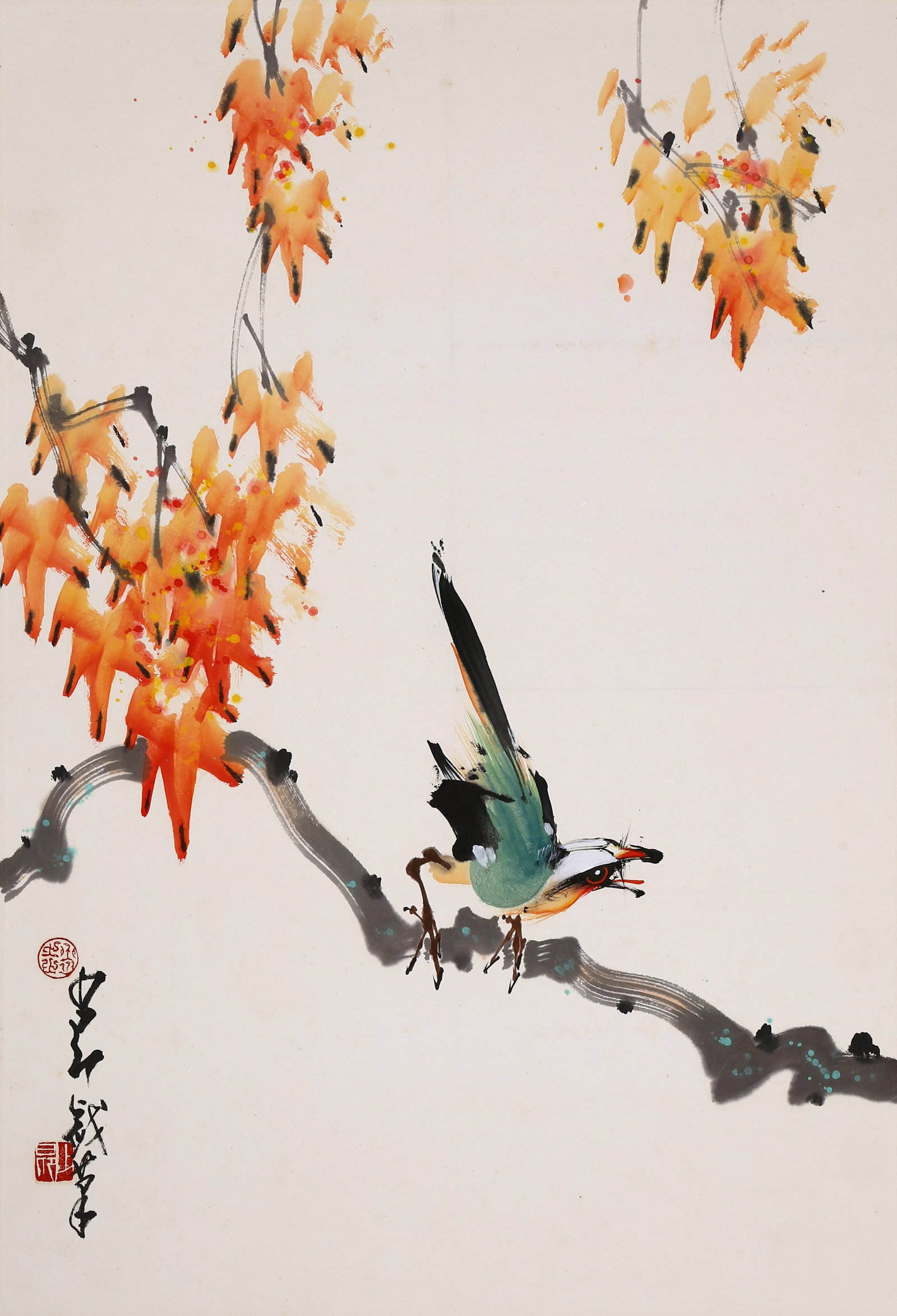 ZHAO SHAO'ANG, ATTRIBUTED TO, BIRDS AND FLOWERS, MOUNTED FOR FRAMING: Attributed to Zhao Shao'ang, birds and flowers. On paper, mounted for framing. 65 x 44 cm.
