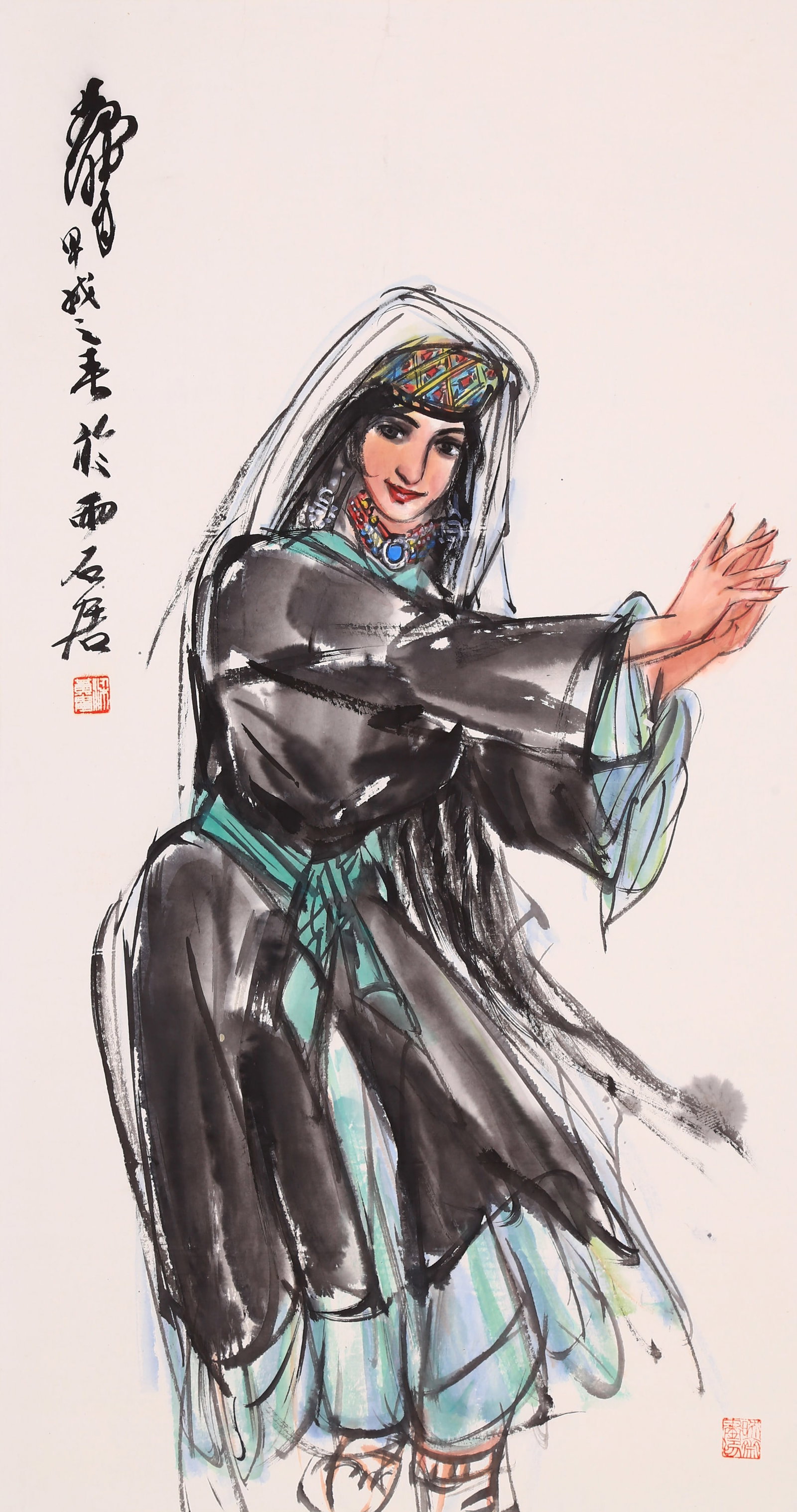 HUANG ZHOU, ATTRIBUTED TO, UYGHUR DANCE, MOUNTED FOR FRAMING