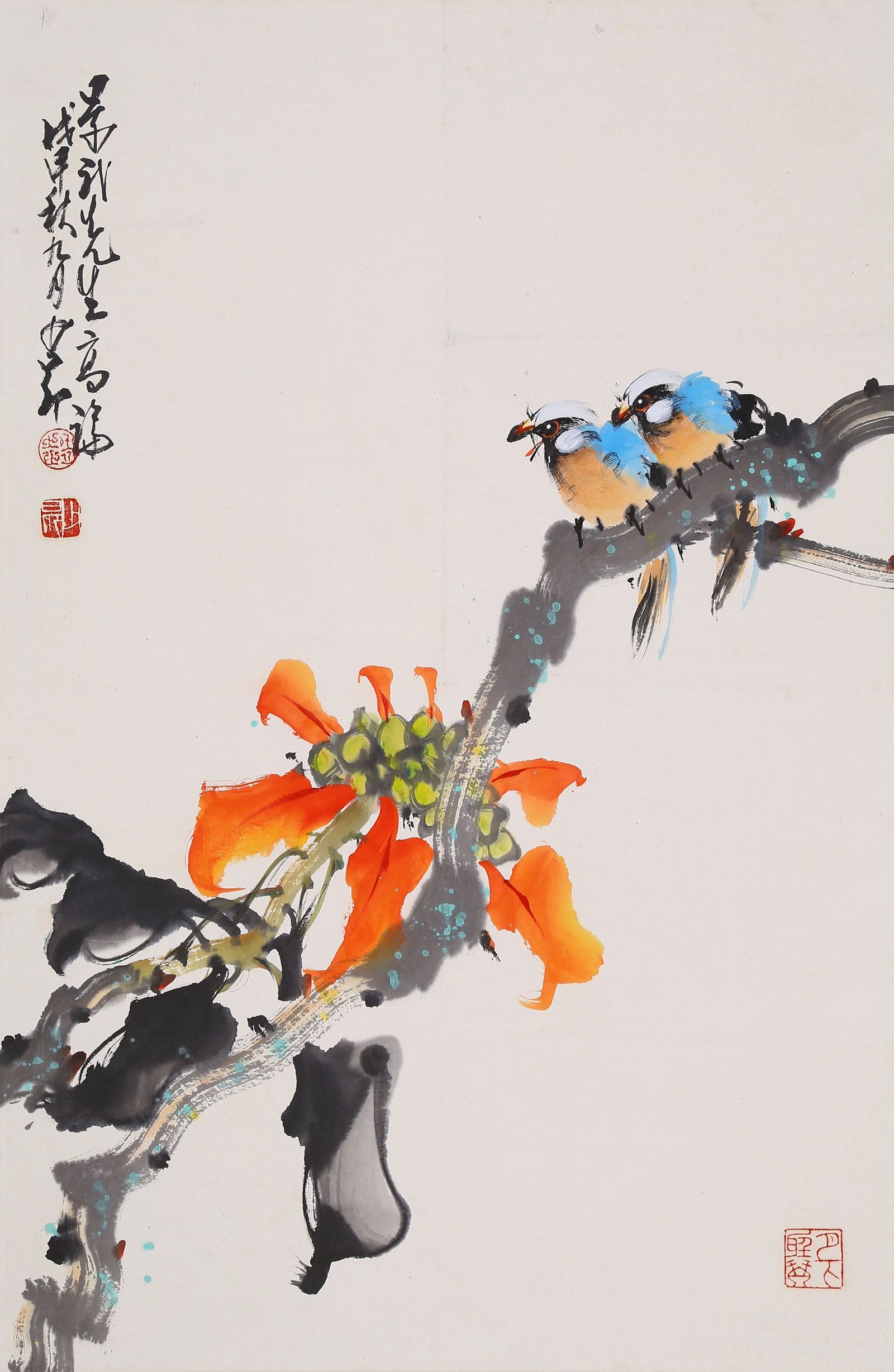 ZHAO SHAO'ANG, ATTRIBUTED TO, BIRDS AND FLOWERS, MOUNTED FOR FRAMING