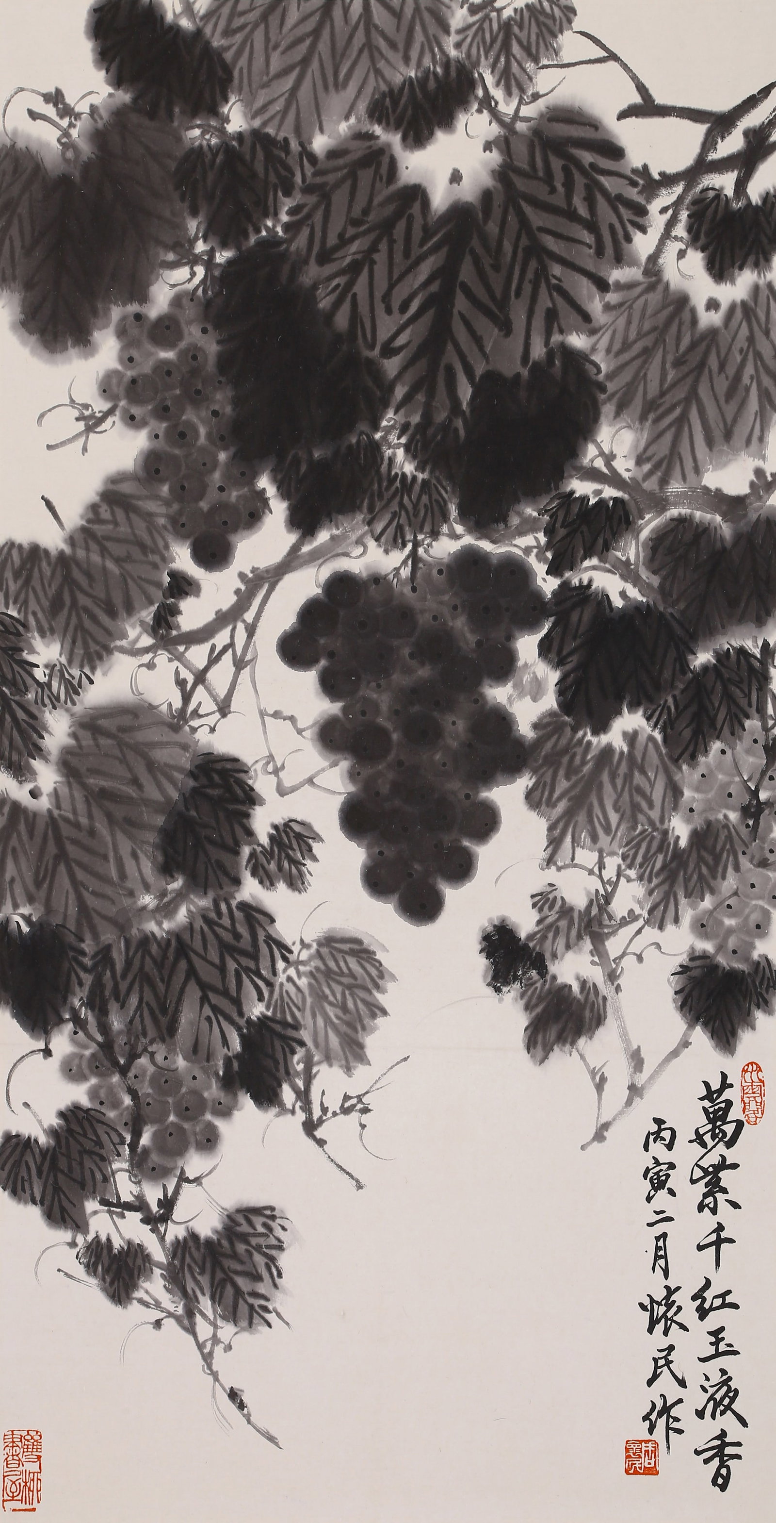 ZHOU HUAIMIN, ATTRIBUTED TO, GRAPES, MOUNTED FOR FRAMING