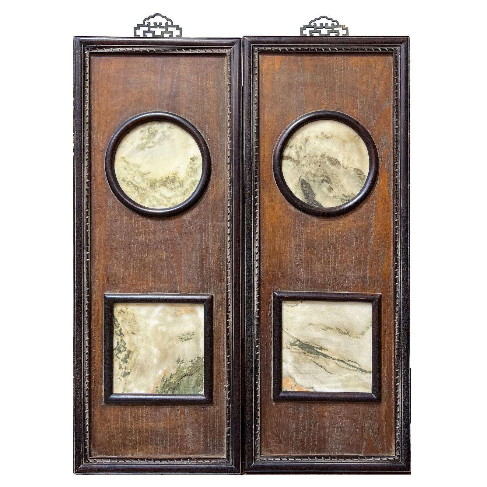 (LOT OF 2) A PAIR OF CHINESE HARDWOOD AND DREAMSTONE WALL PANELS (1 of 5)