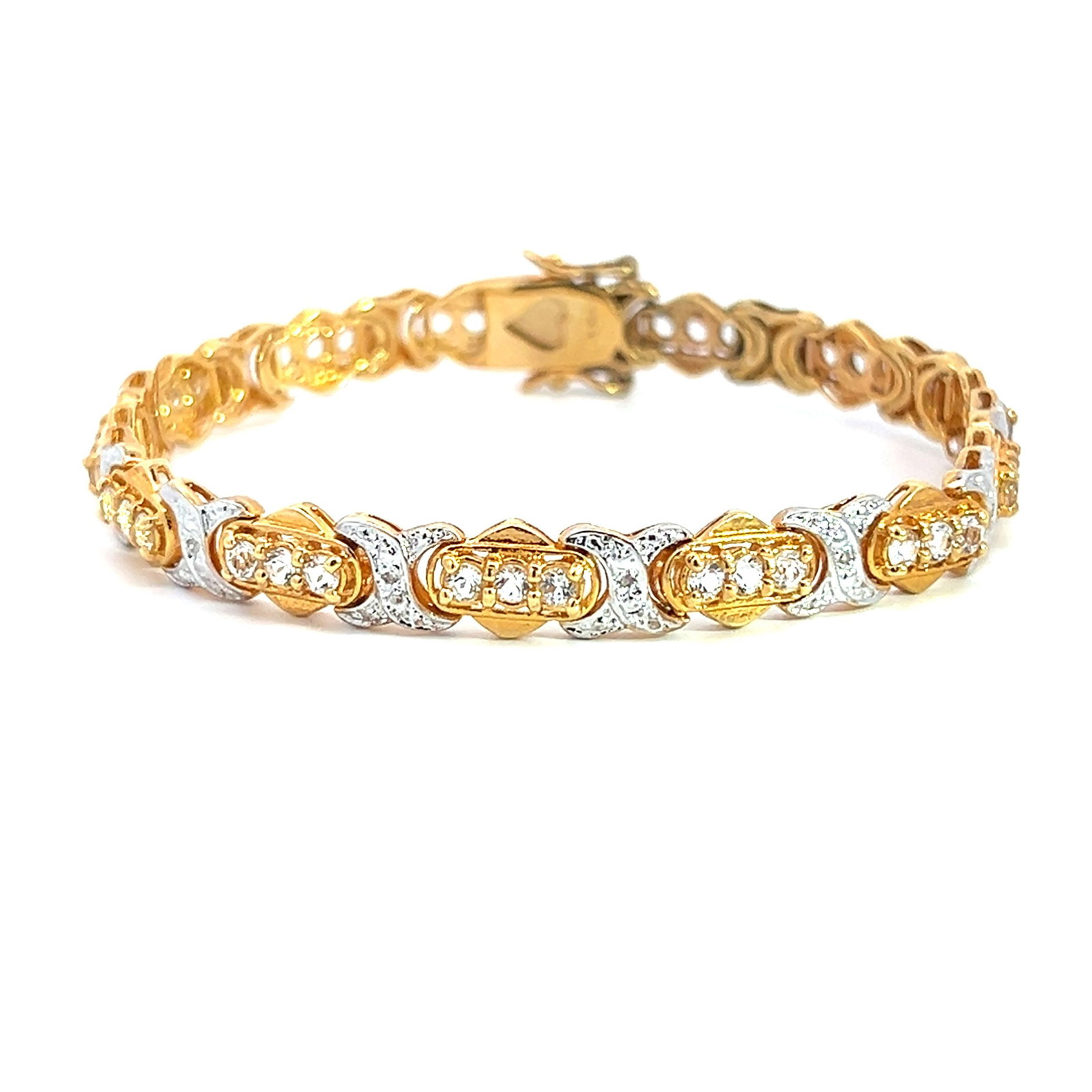 WHITE TOPAZ, DIAMOND AND STERLING SILVER BRACELET: White topaz, diamond and sterling silver bracelet. 7.87"l x 0.31"w (20 x 0.8 cm)