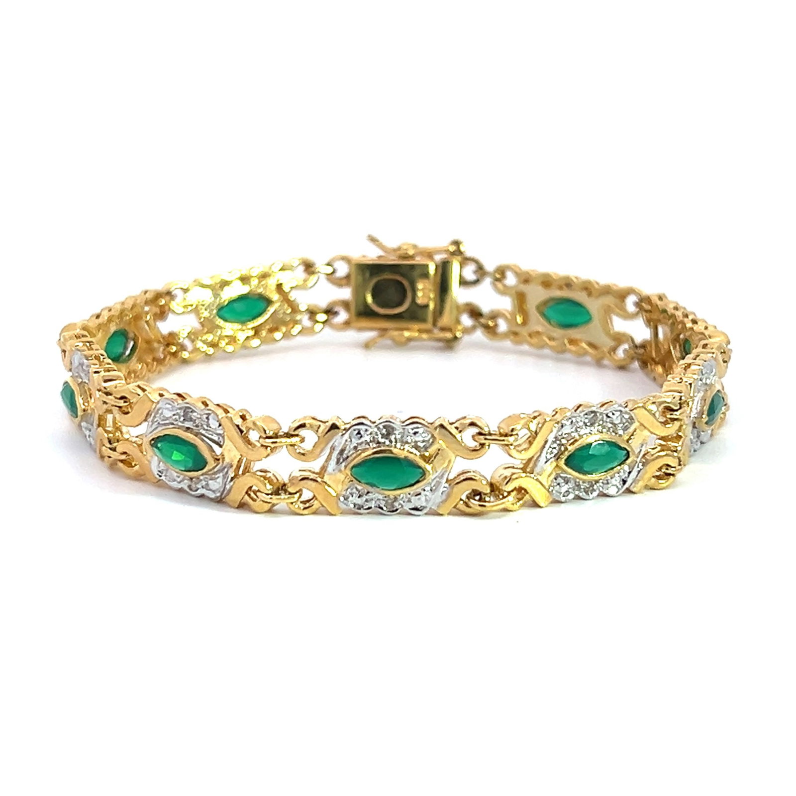 GREEN AGATE, DIAMOND AND STERLING SILVER BRACELET