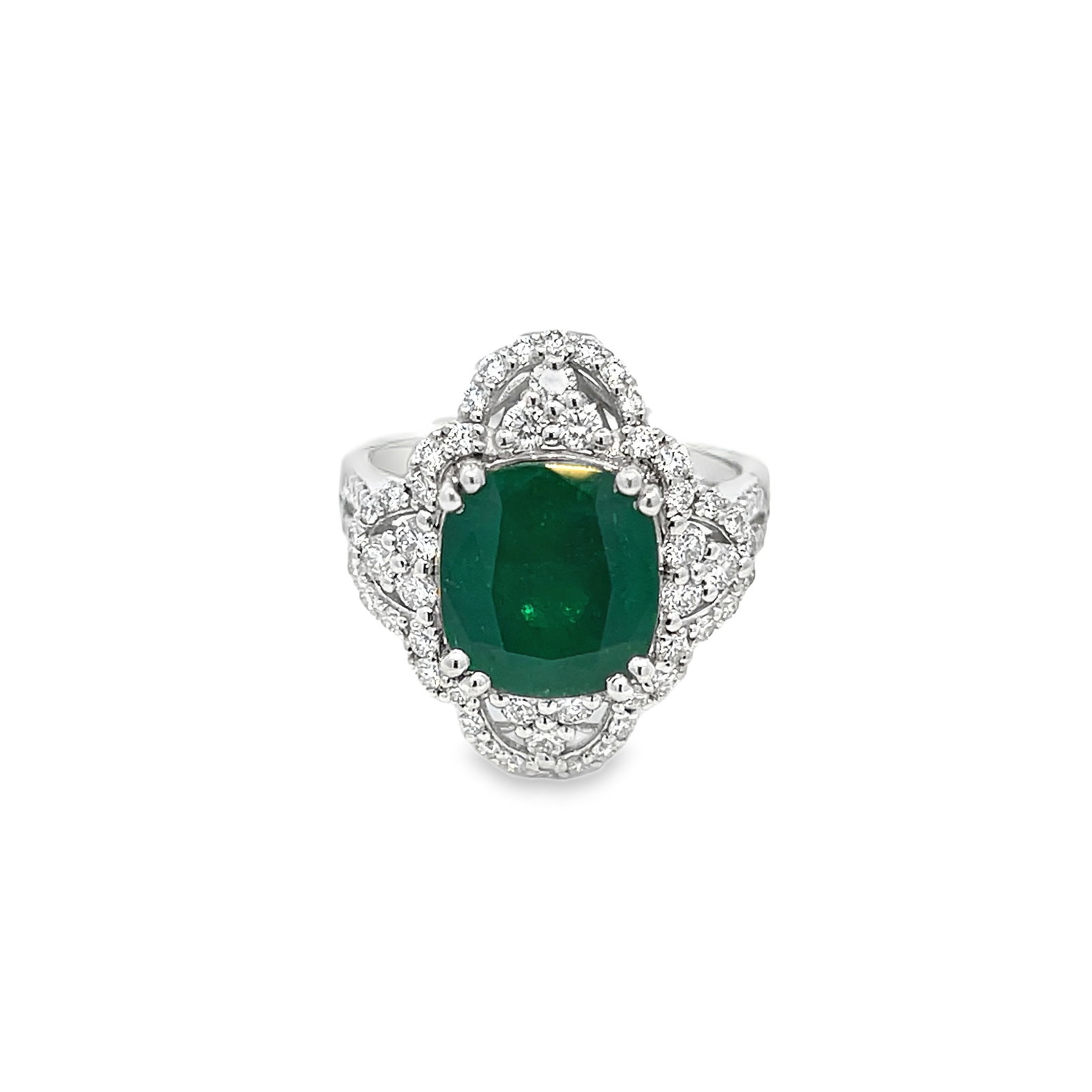 PLATINUM, EMERALD AND DIAMOND RING WITH AIGL & GIA (1 of 7)