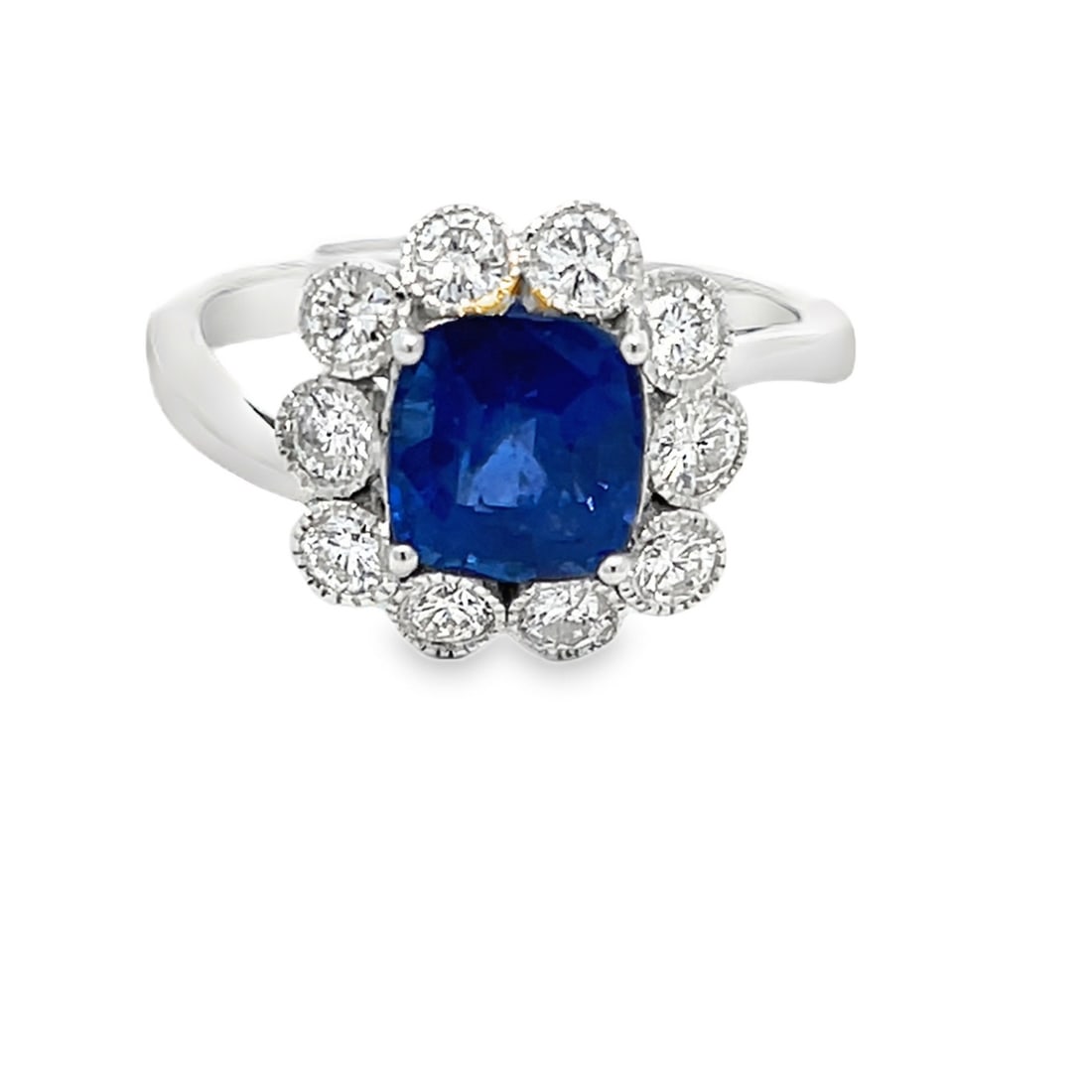 PLATINUM, CEYLON SAPPHIRE AND DIAMOND RING WITH AIGL (1 of 6)
