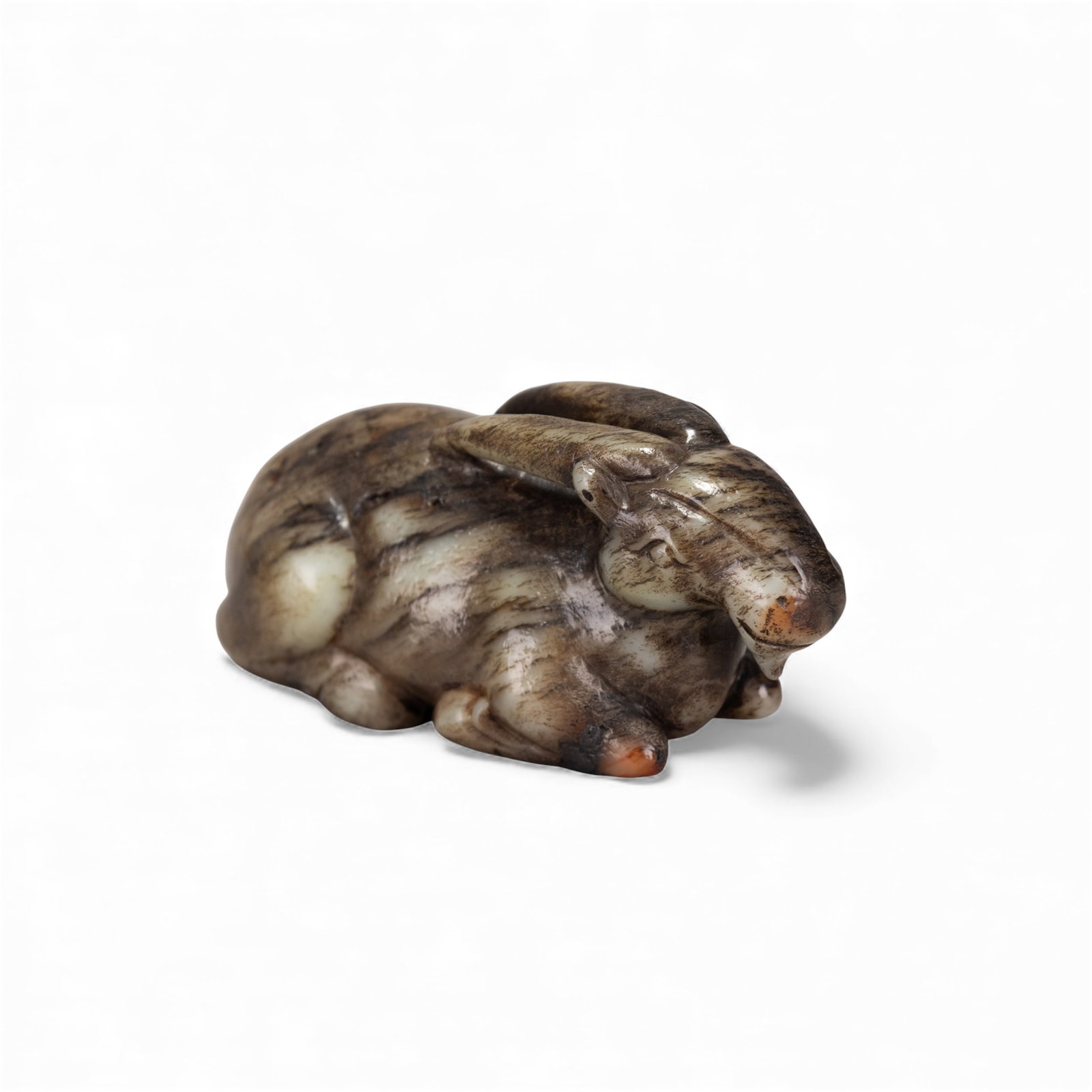 EARLY CHINESE JADE CARVING OF A GOAT: Early Chinese jade carving of a goat. 1.57"h x 4.13"w x 1.57"l (4 x 10.5 x 4 cm) Provenance: From an estate in Rancho Palos Verdes, California.
