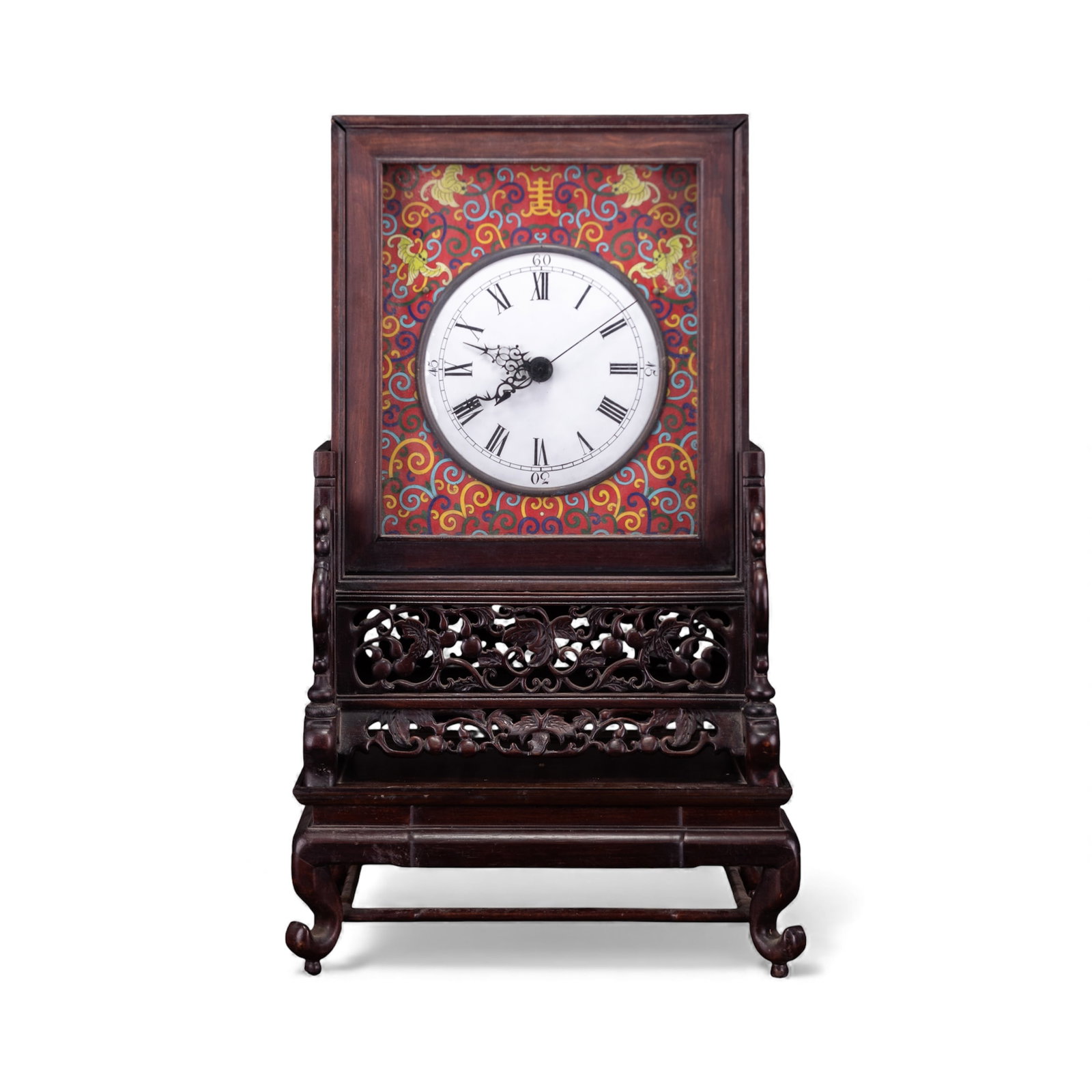 A MECHANISM CLOCK WITH WOOD STAND: A mechanism clock with a wooden stand. Overall (With Stand): 25.2"h x 14.96"w x 11.02"l (64 x 38 x 28 cm)