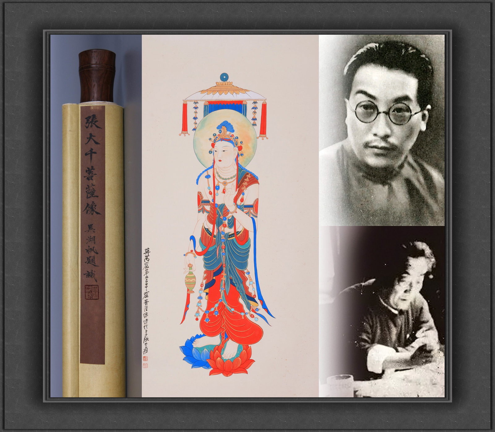 ZHANG DAQIAN (CHANG DAI-CHIEN), ATTRIBUTED TO, MOGAO-STYLE BODHISATTVA, HANGING SCROLL: Attributed to Zhang Daqian (Chang Dai-chien). Mogao-style Bodhisattva. Ink and color on paper, hanging scroll. 133 x 66 cm. Condition: Creases, stains and foxing to the mounting and painting. Note: By