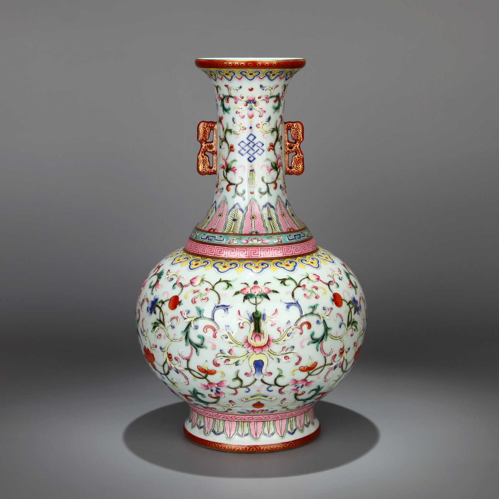 A YANGCAI 'FLORAL' DOUBLE-HANDLED VASE (1 of 8)