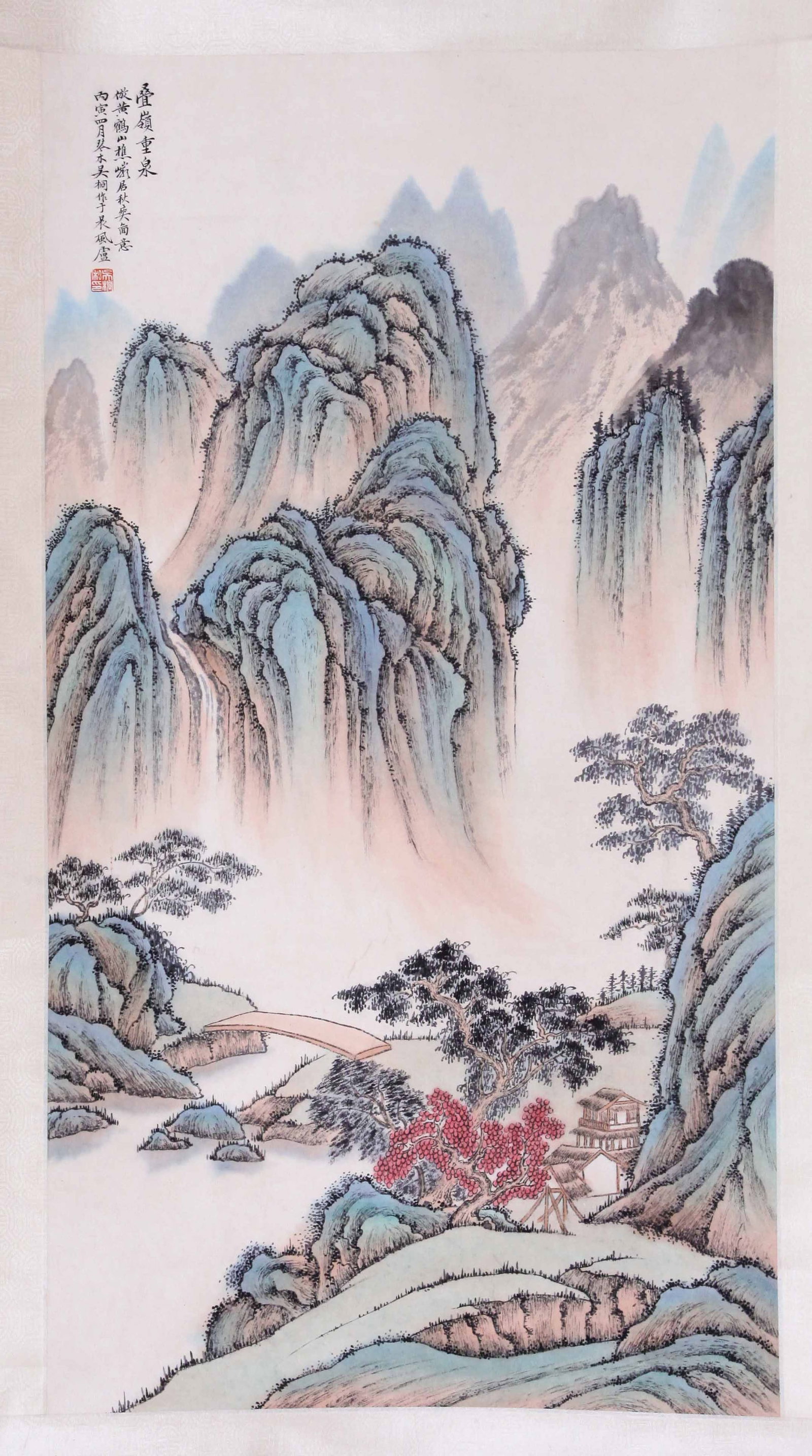 WU QINMU, ATTRIBUTED TO, MOUNTAIN LANDSCAPE WITH WATERFALL, HANGING SCROLL (1 of 4)