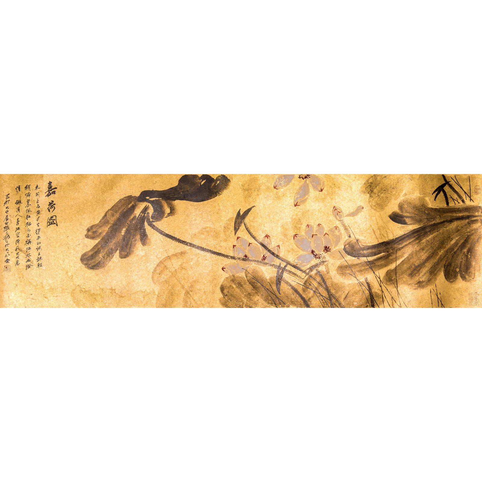 ZHANG DAQIAN, ATTRIBUTED TO, LOTUS: Attributed to Zhang Daqian, lotus. Ink and color on paper, mounted and framed. H144 x 40.5 cm