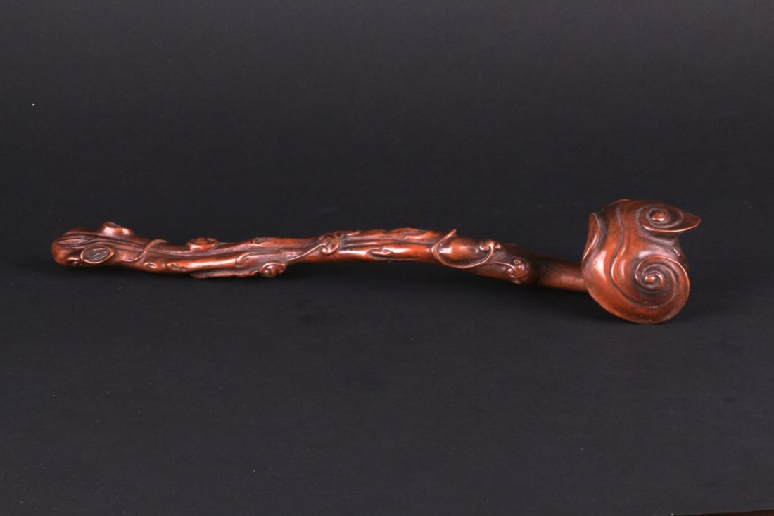 Chinese Bronze Ruyi Scepter: Chinese Bronze Ruyi Lingzhi Scepter. Length 13.5" Height 2.25"