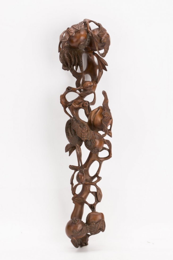 Antique carved boxwood scepter: Boxwood Scepter Ruyi,charming carved tree branch. Length 16.75" Width 4" Height 3.5"