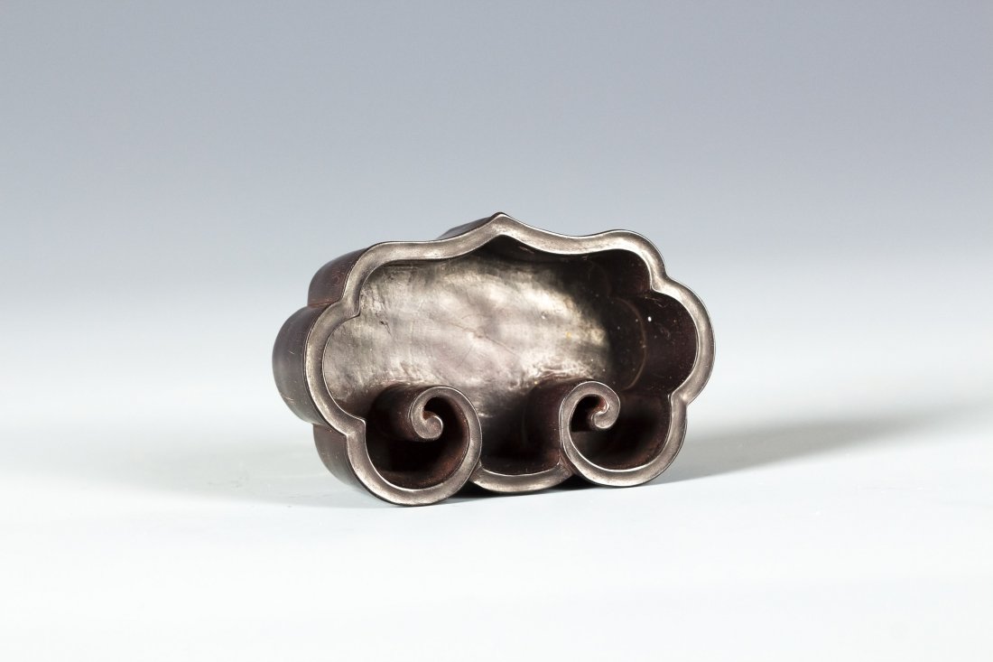 Chinese Zitan or Hardwood Brush Washer: Chinese Zitan or Hardwood brush washer, of "ruyi" form. Weight 3" Height 1.25"