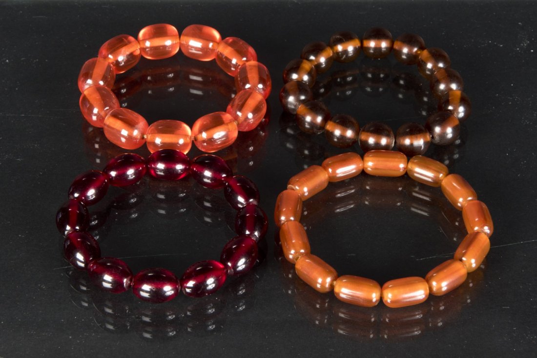 Amber Bracelet x4: Four Different Color Bracelets of Finely polished translucent amber beads. Diameter 3''