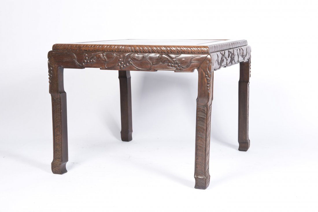 Square Huanghuali Wood Teatable: A fine Square Huanghuali Wood Teatable with pattern relief. Width 25.5'' Height 20.5''