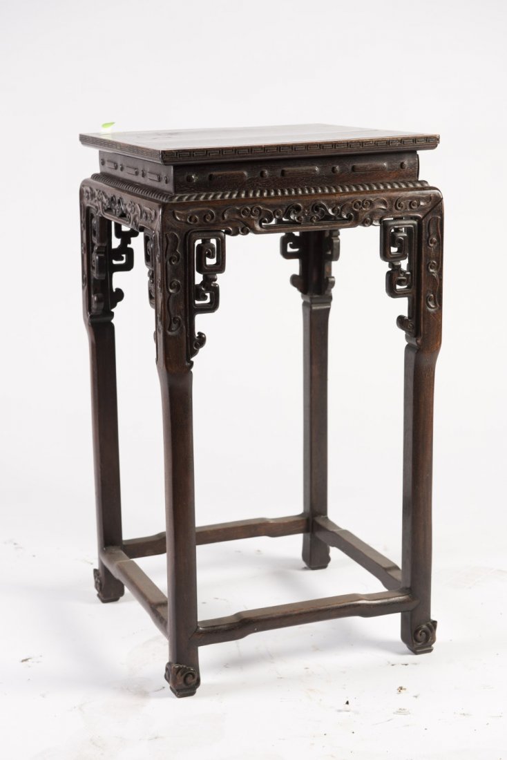 Hardwood Square Flower stool: Hardwood Square Flower stool with open work craving decoration and fine relief. Length 14" Width 14" Height 26"