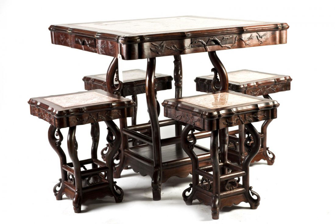 A set of Hardwood Mahjong Table with Four stools (1 of 2)