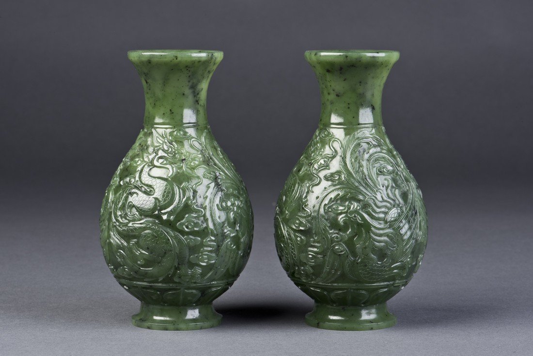 A Pair of Spinach Green Jade Vases (1 of 4)
