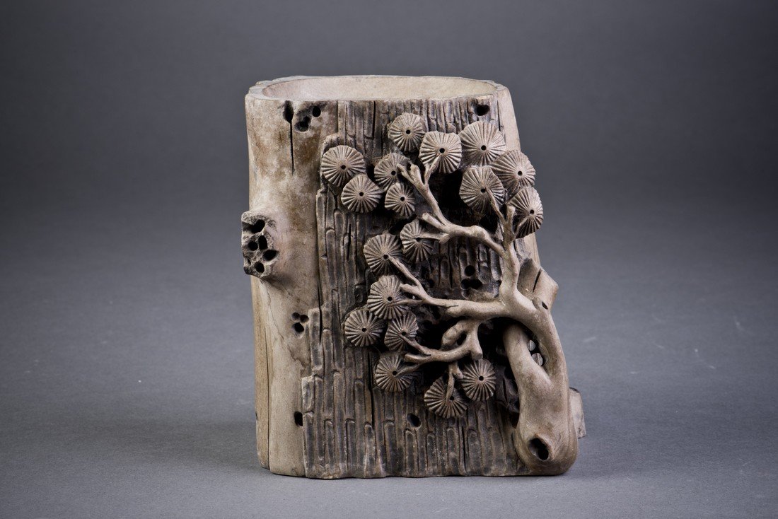 Stone Brush Pot in Pine Trunk Form (1 of 6)