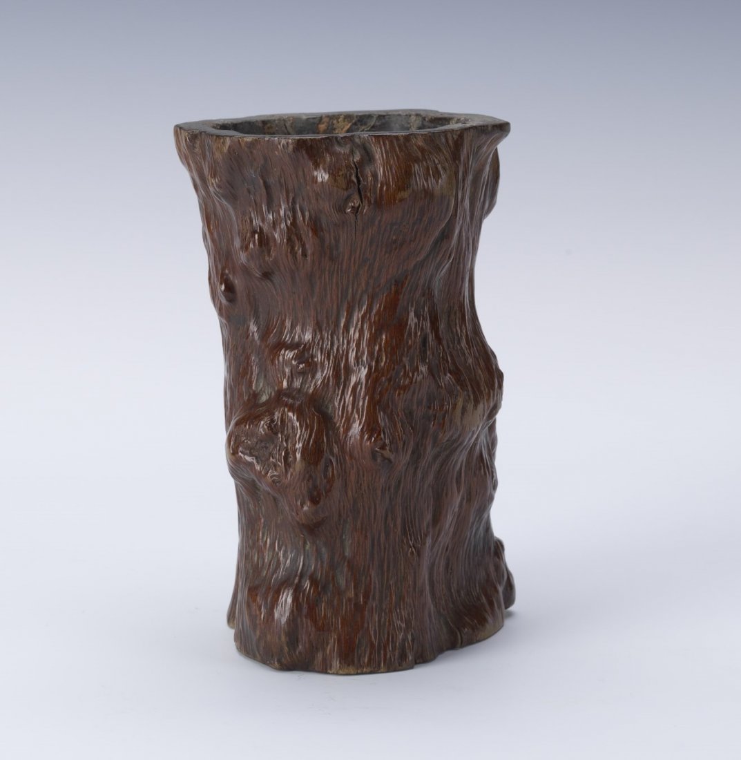 CHINESE NATURALISTIC WOOD BRUSH POT (1 of 2)
