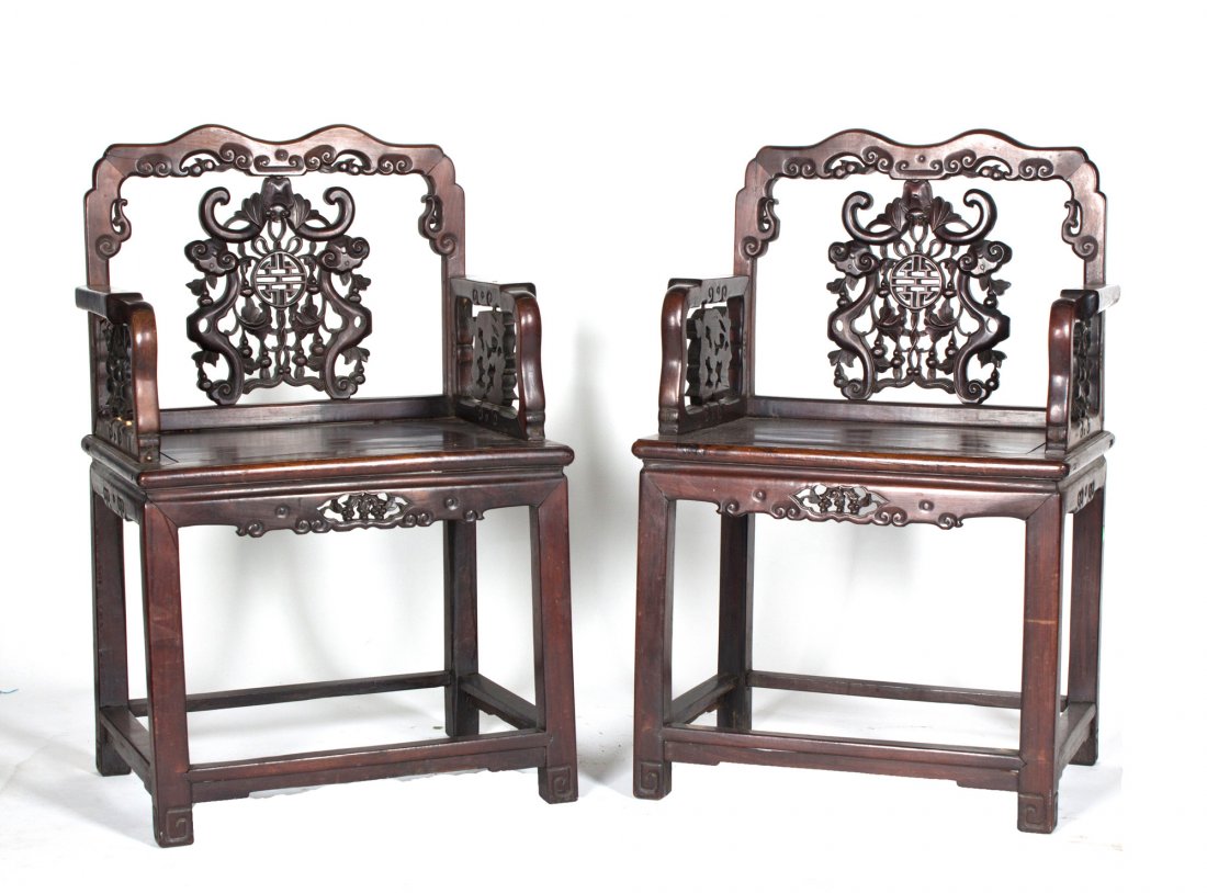 PAIR OF HARDWOOD ARMCHAIR (1 of 6)