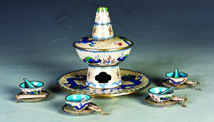 A Miniature Set of Hot Pot CloisonnÃ© Miniatures (1 of 2)