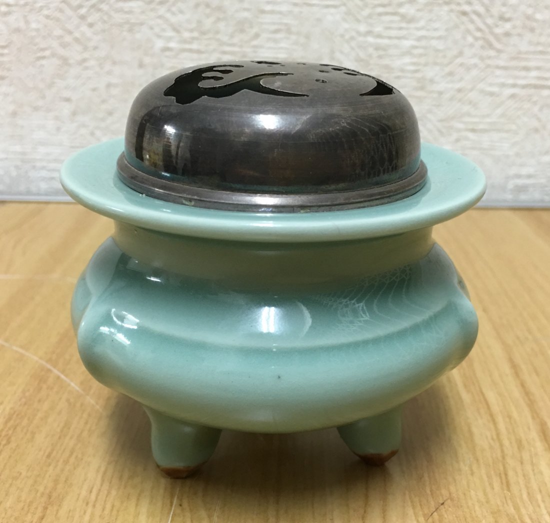 A CELADON CENSER WITH SILVER LID (1 of 7)