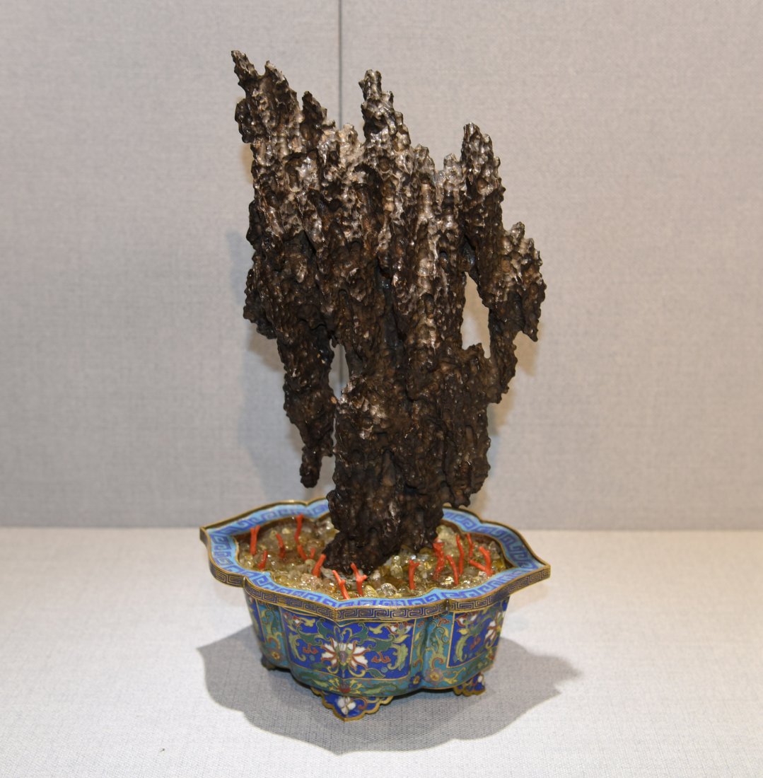 Chinese 'Lingbi' rock Boulder in cloisone enamel flower (1 of 9)