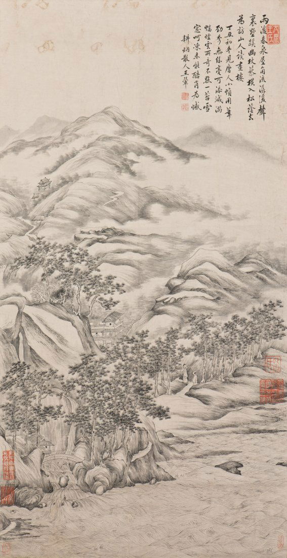 A CHINESE SCROLL PAINTING OF LANDSCAPE MOTIF, AFTER (1 of 9)