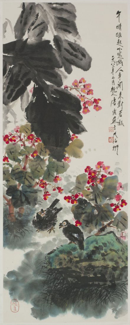 A CHINESE SCROLL PAINTING OF FLORAL AND AVIAN MOTIF, (1 of 1)