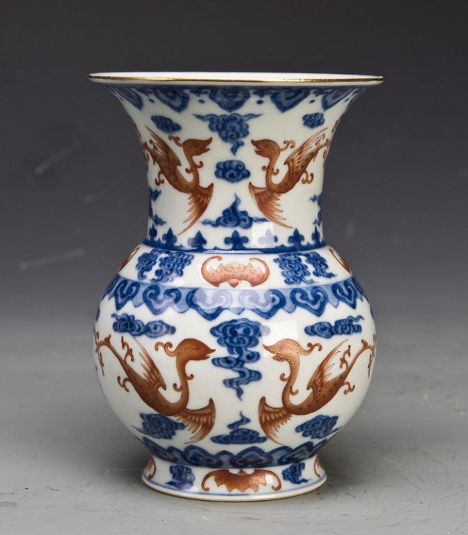 A FAMILLE ROSE PORCELAIN VASE OF COBALT AND IRON-RED (1 of 3)
