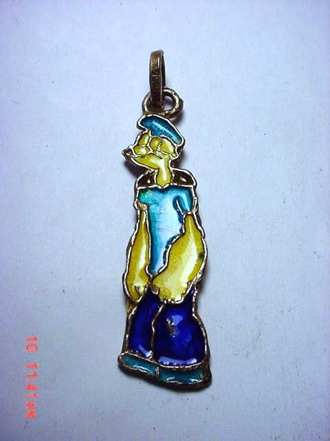 VINTAGE STERLING ENAMEL POPEYE PENDANT: VINTAGE STERLING ENAMEL POPEYE PENDANT