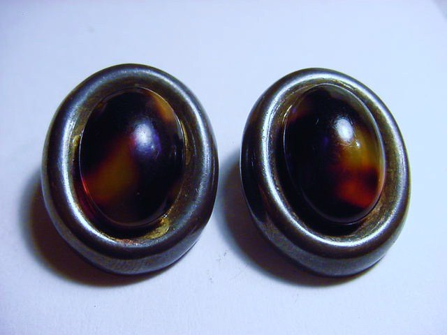 VINTAGE STERLING TORTOISE SHELL EARRINGS: VINTAGE STERLING TORTOISE SHELL EARRINGS