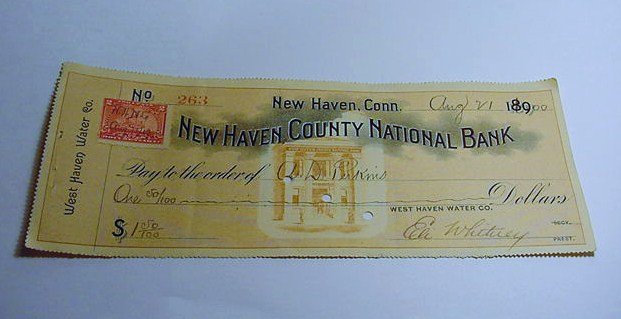 1890 NEW HAVEN COUNTY NATIONAL BANK CHECK: 1890 NEW HAVEN COUNTY NATIONAL BANK CHECK